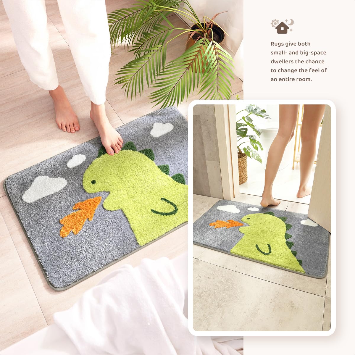 **Molesun Dinosaur Non-Slip Bath Mat – Soft Plush Microfiber Shower Rug, Super Absorbent & Machine Washable, 20