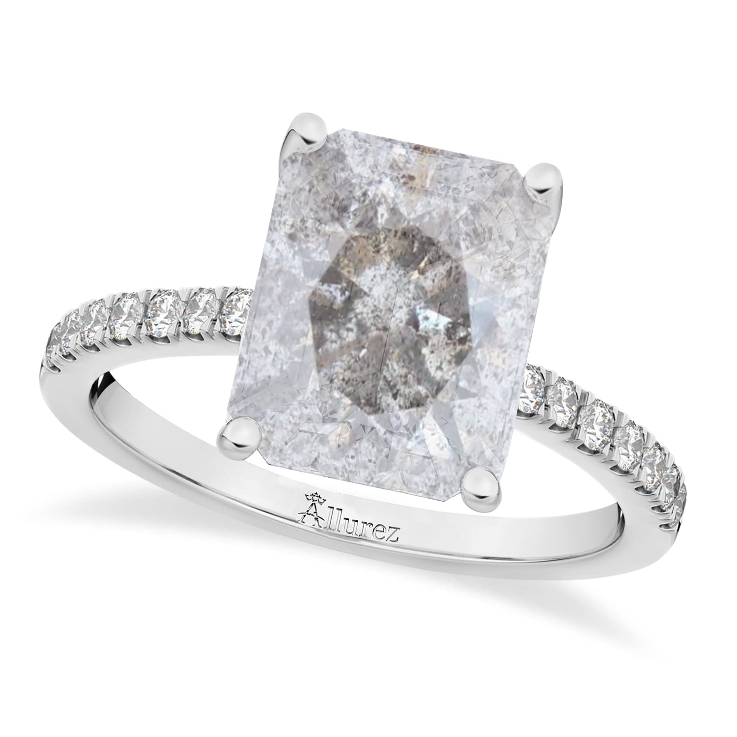 14K Gold Emerald Cut Salt & Pepper Diamond Engagement Ring - 2.96ct Natural Diamond Wedding Band for Women, Perfect for Proposals & Anniversary Gifts