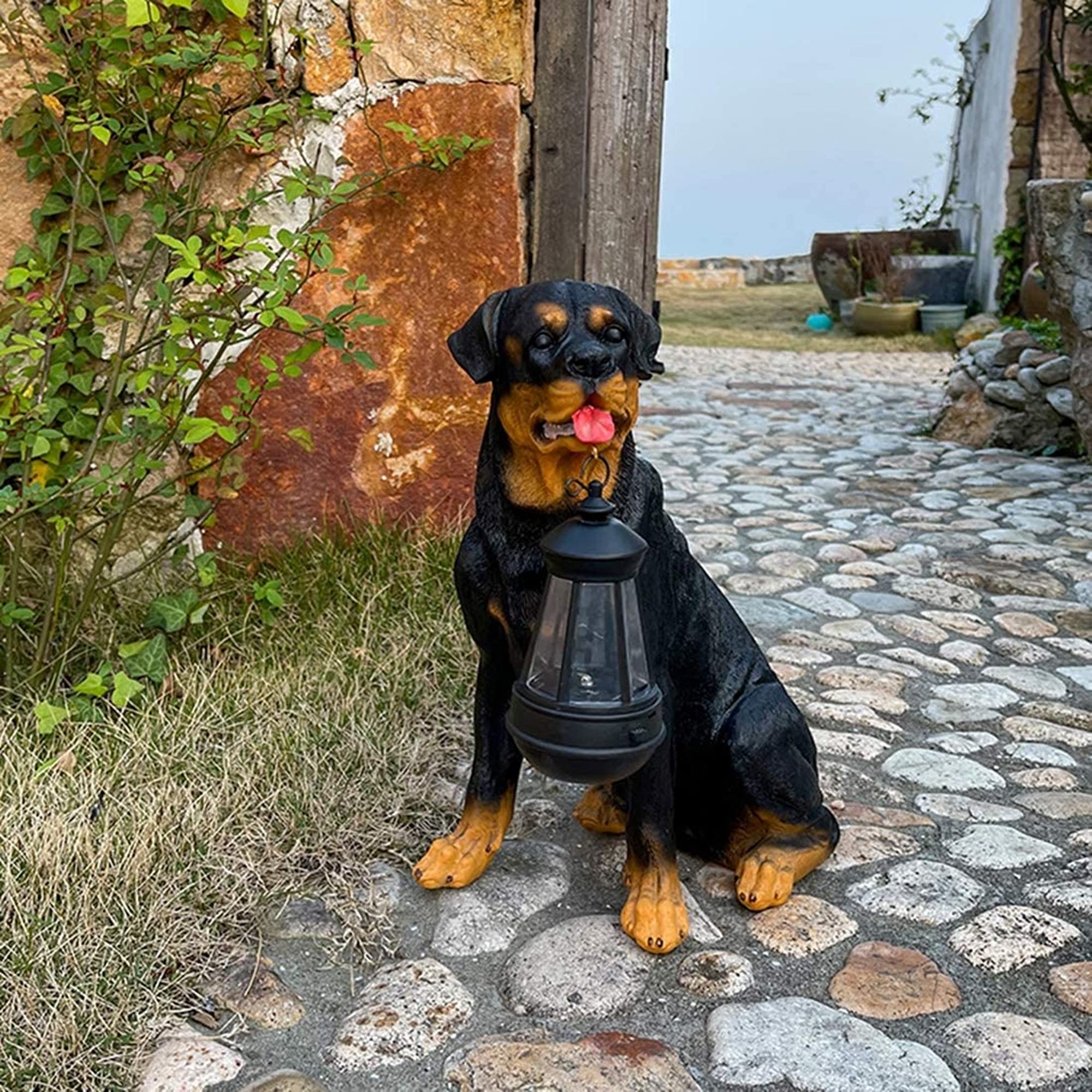 Rottweiler Solar Outdoor Statue - Realistic Dog Figurine with Windproof Solar Lights for Garden & Home Decor | Perfect for Patio, Lawn, Yard & Pathway Lighting
