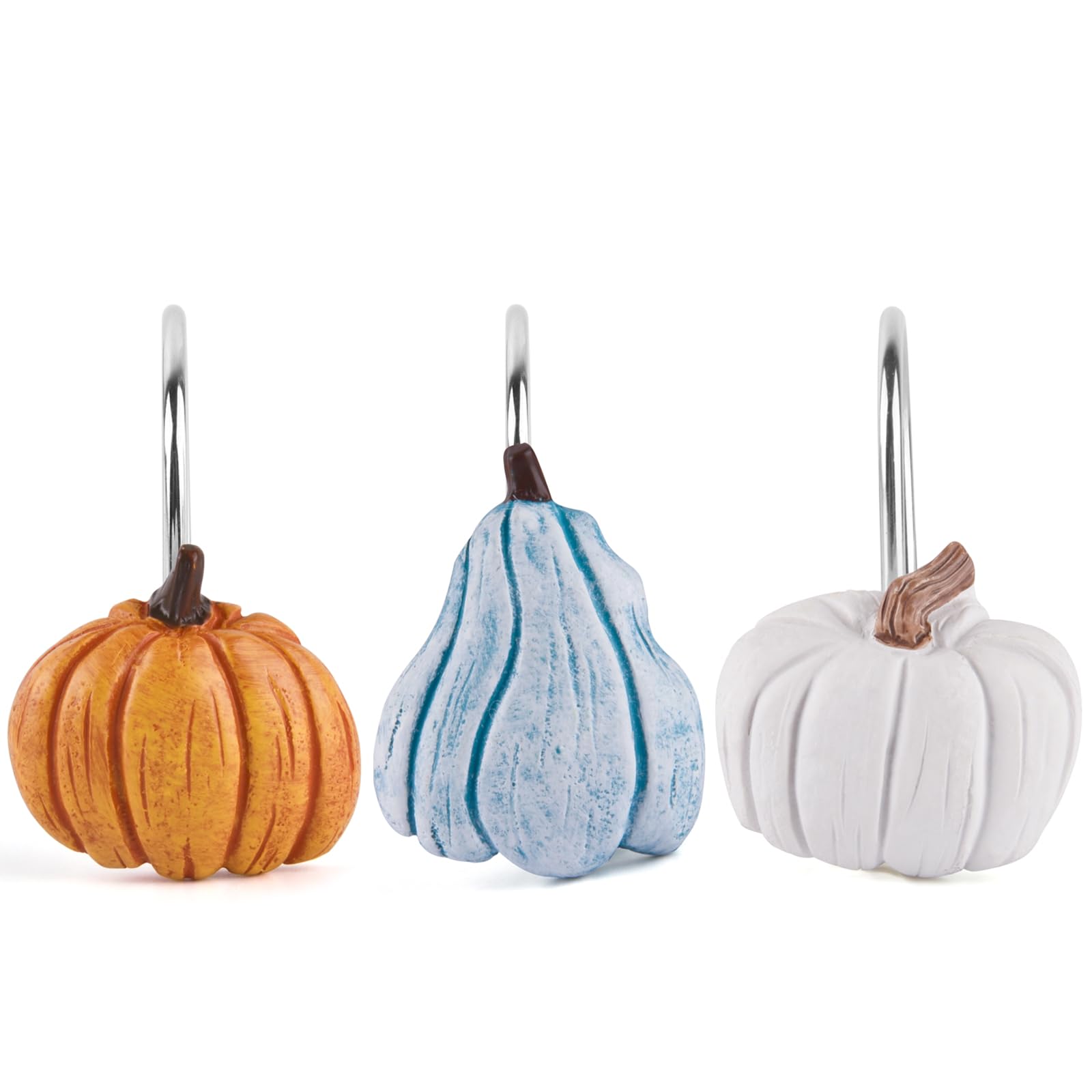 12PCS Rustproof Metal Pumpkin Shower Curtain Hooks - Autumn Thanksgiving Farmhouse Bathroom Decor for Fall, Rustic Cute Shower Accessories (Perfect for Seasonal Home Decor & Holiday Gift Ideas)