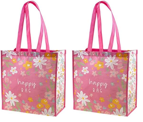Eco-Friendly Karma Reusable Gift Bags - Durable Tote & Party Gift Bags with Handles - Perfect for Birthday Presents, Christmas Gifts & Events (Pack of 2, Large RPET Happy Bags) - Great for Holiday Wrapping, Baby Showers & Sustainable Gift Giving