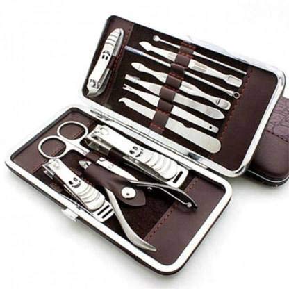 TR Craft 12-in-1 Professional Manicure & Pedicure Kit - Luxury Nail Care Set with Designer Leather Case (Stainless Steel, Silver) | Perfect for Home Spa, Travel & Professional Salon Use