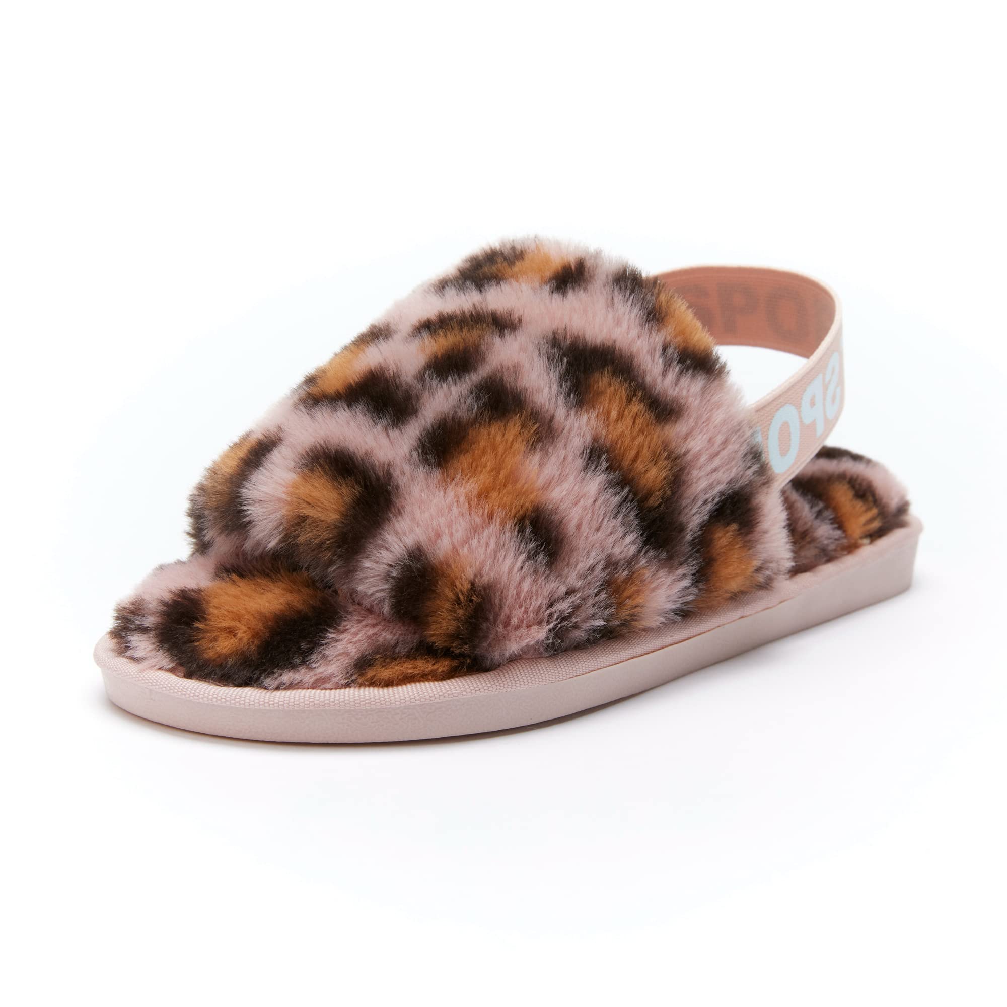 Women's Fuzzy Slide Sandals with Strap - Plush Faux Fur Open-Toe Slippers for Indoor/Outdoor Use - Warm & Cozy House Shoes for Bedroom, Lounge & Backyard Comfort