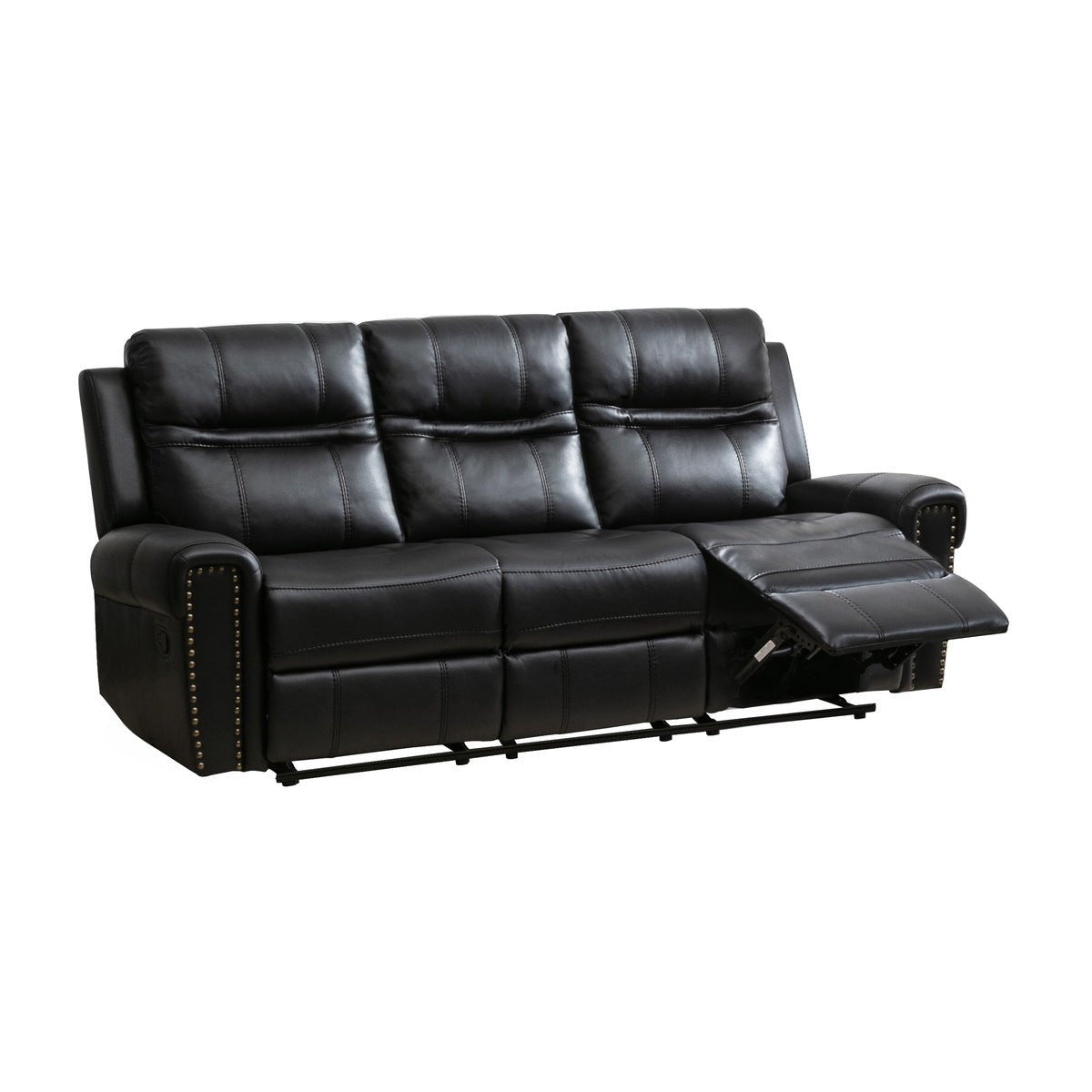 Emerson Black Reclining Sofa - 3-Seater Leather Power Recliner with Cup Holders & USB Charging - Modern Living Room Furniture for Home Theater & Family Relaxation
