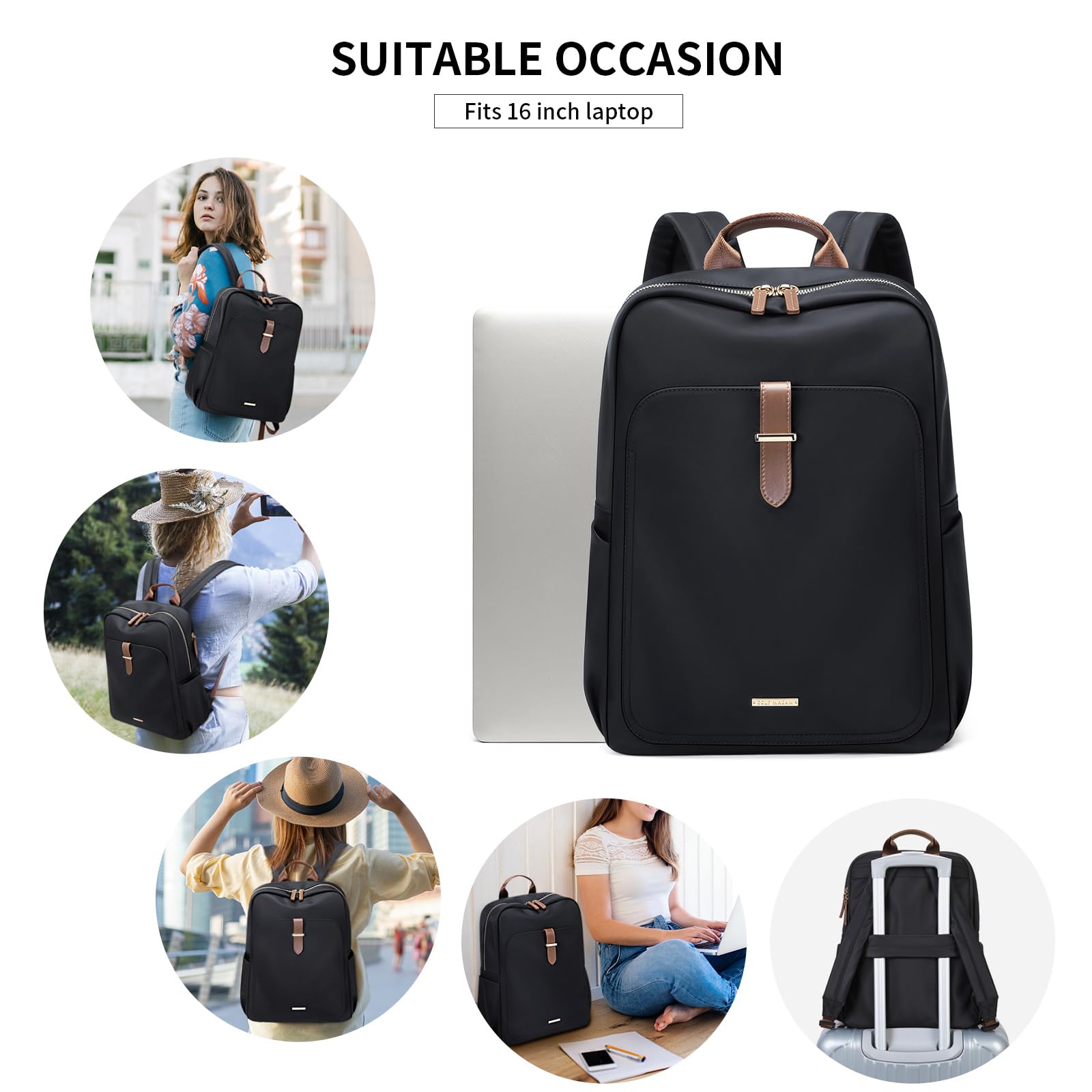 Stylish Women's Laptop Backpack Purse - Fits 16 Inch Notebook, Water-Resistant Casual Daypack for Work, Travel & College - Fashionable Computer Bag (Black) | Perfect for Commuting, Business Trips & Campus Life