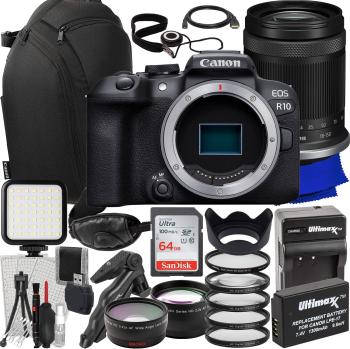 Canon EOS R10 Mirrorless Camera with 18-150mm Lens Kit - Includes Camera Backpack, 64GB SD Card, LED Light & Accessories for Travel, Vlogging & Photography