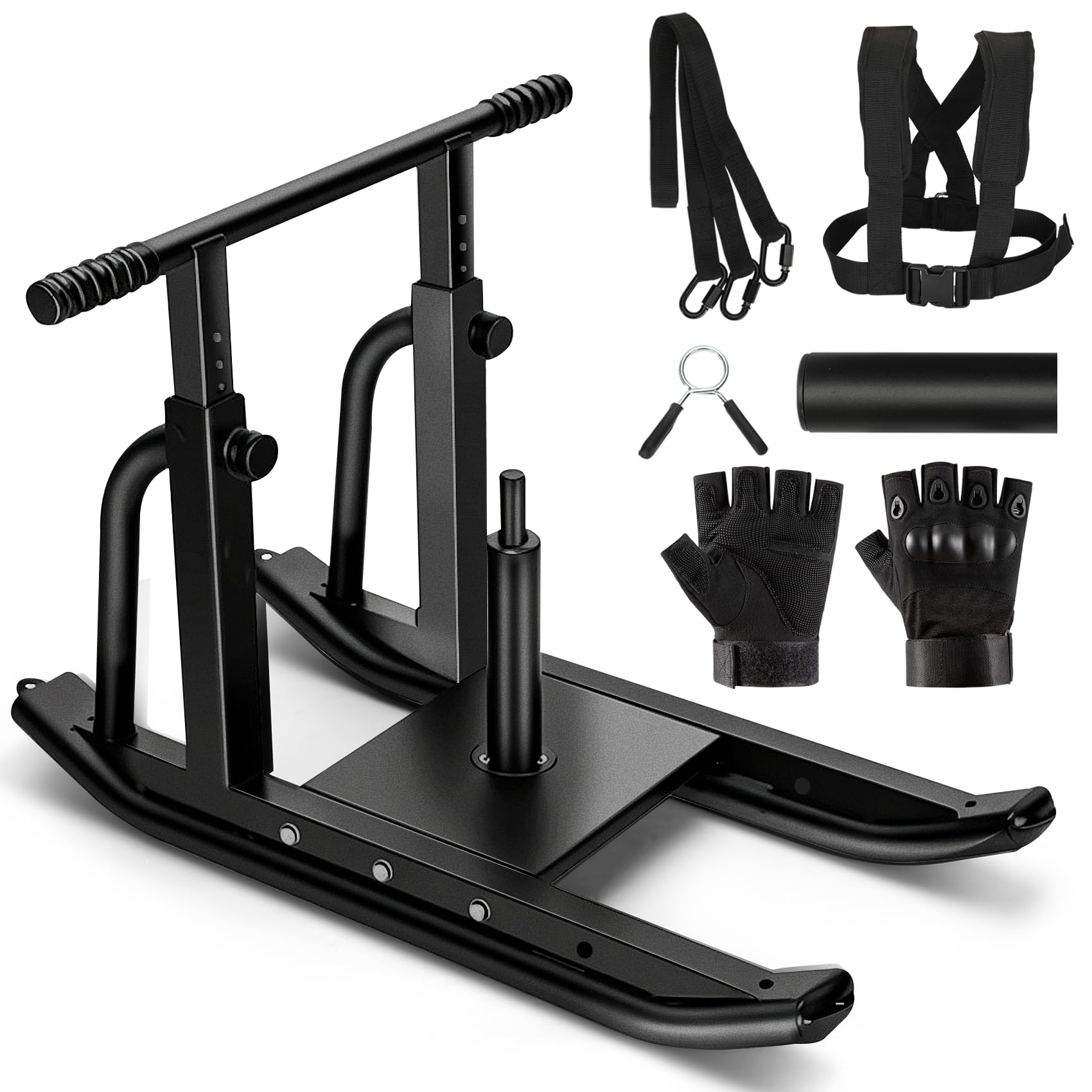 **Heavy Duty Adjustable Weight Sled for Strength Training - Fitness Sled Workout Equipment for Muscle Building & Explosive Power - Compatible with 1