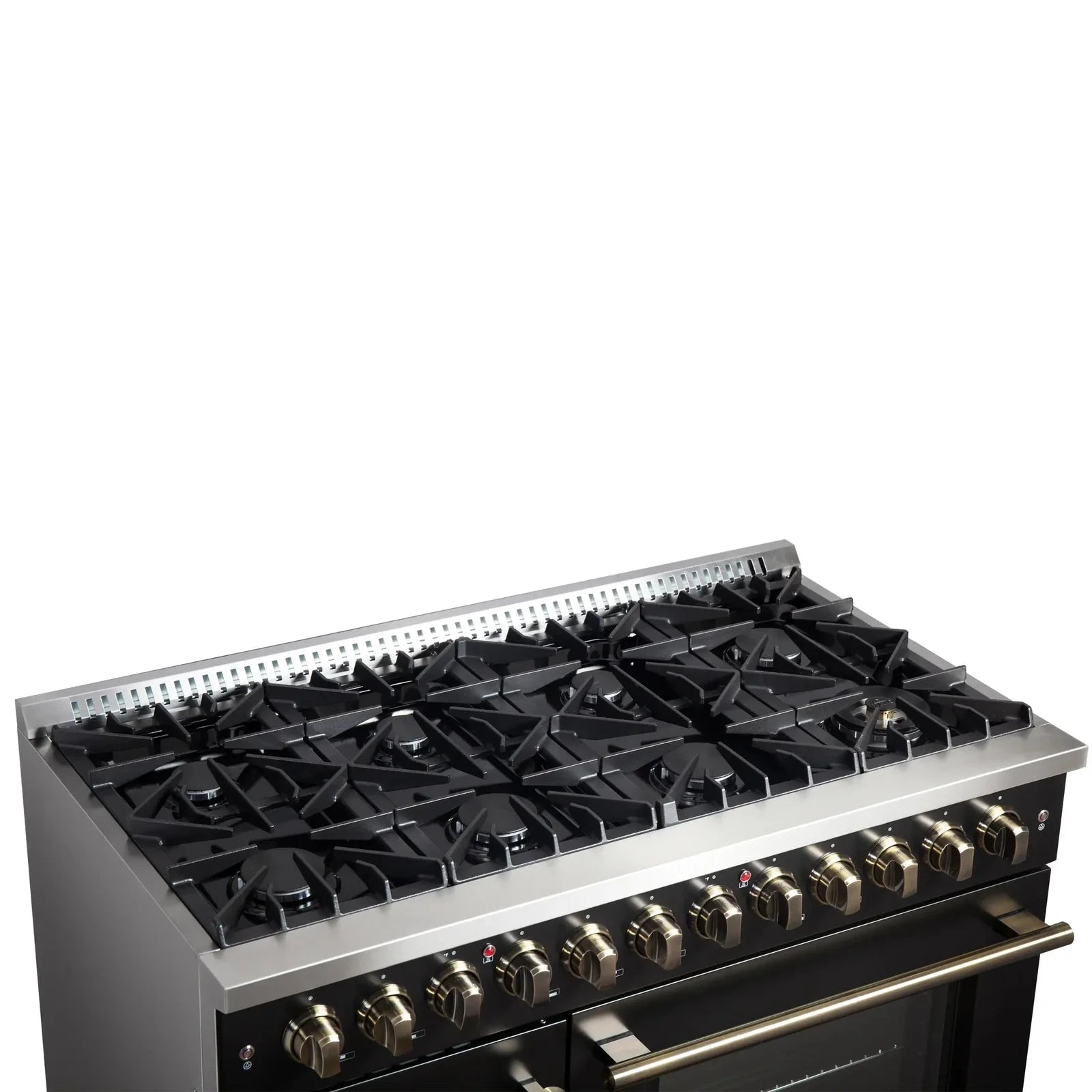 Forno Galiano 48-Inch French Door Dual Fuel Range with 8 Burners & Electric Convection Oven - Black Antique Brass Trim (Model FFSGS6356 48BLK) | Perfect for Professional Kitchens & Luxury Home Cooking