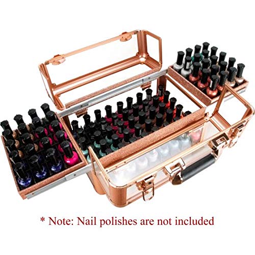 Rose Gold Acrylic Makeup Organizer Tray - Professional Cosmetic & Nail Storage Case with Foundation Holder - Easy Slide Design for Vanity, Salon & Travel (VP014)