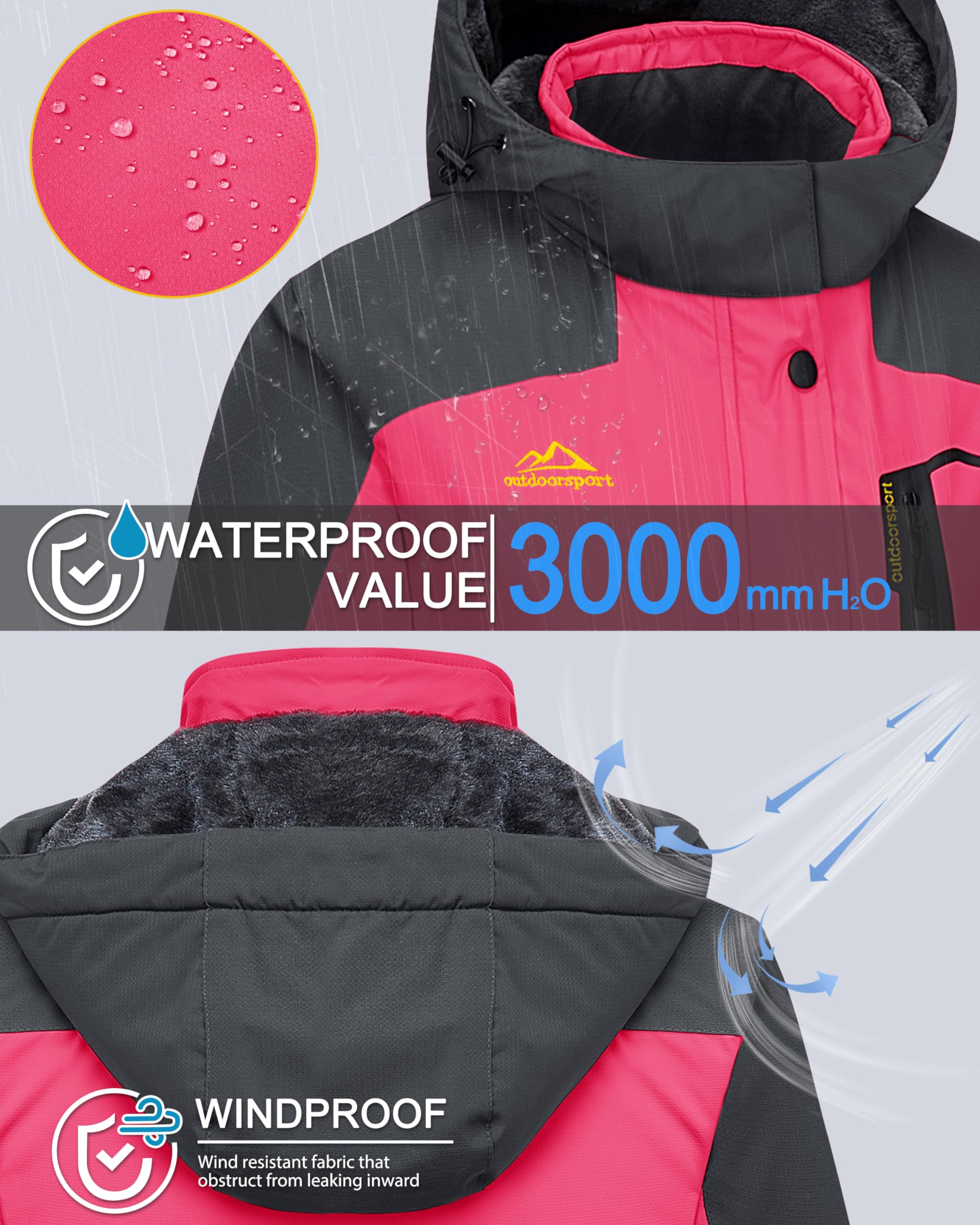 MAGCOMSEN Women's Waterproof Ski Jacket - Insulated Winter Snow Coat with Hood, Windproof & Fleece Lined for Warmth - Perfect for Skiing, Snowboarding & Cold Weather Outdoor Activities