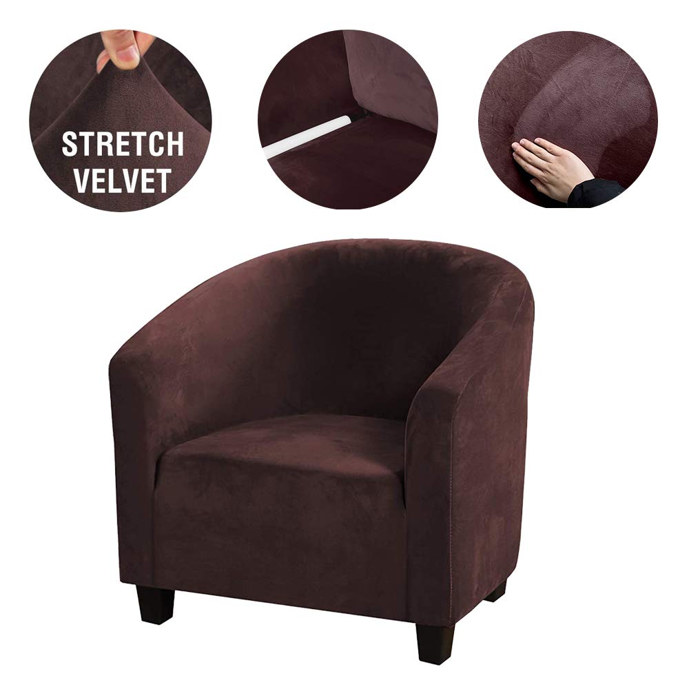 GULI Velvet Stretch Armchair Slipcover - Soft Plush Spandex Wingback Club Chair Cover, Washable Removable Furniture Protector for Living Room Sofa (Coffee) - Perfect for Home Decor, Lounge Seating & Furniture Protection