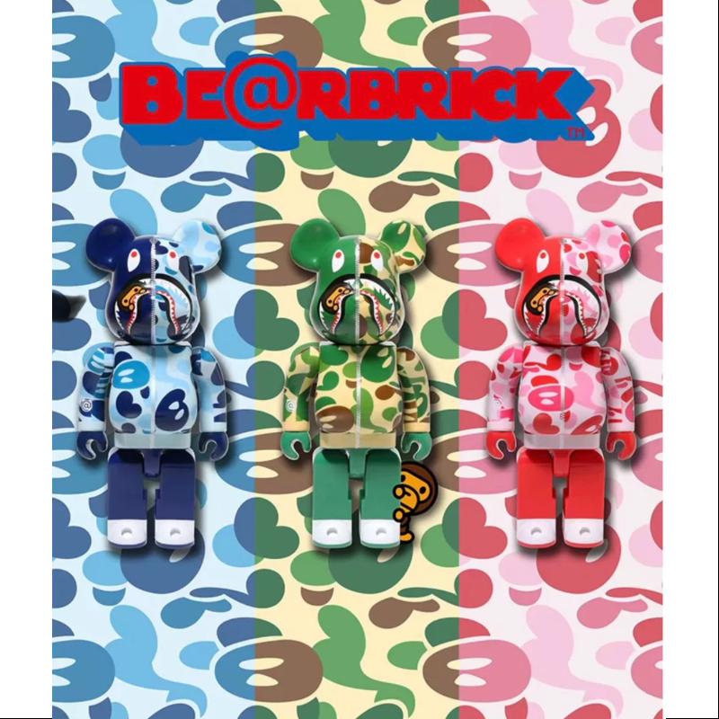 Be@rbrick Bape Baby Milo Camo Shark 400% & 100% 6PCS Limited Edition 2024 - Collectible Vinyl Art Toy for Display, Gifts & Anime Fans