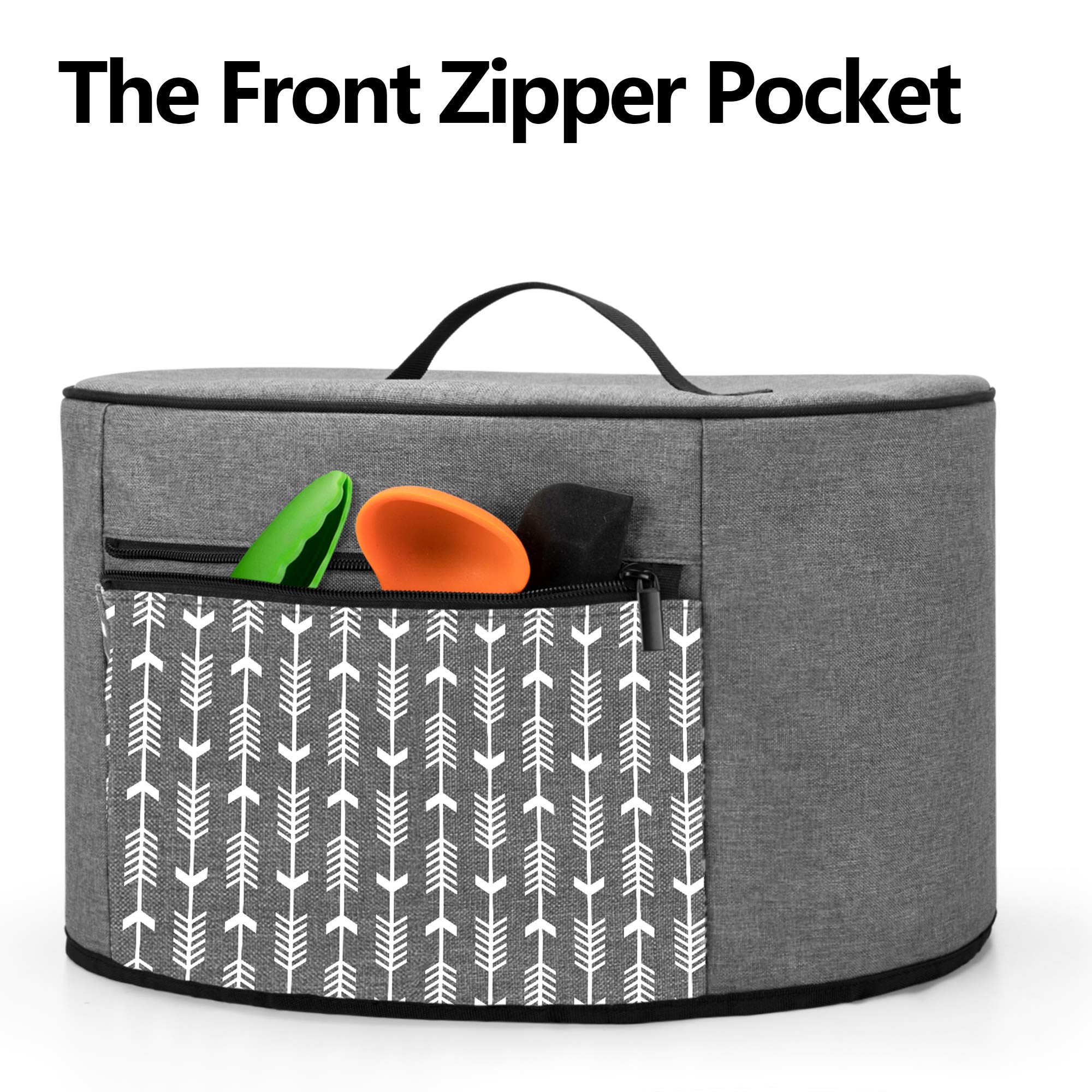 YARWO 6-8 Quart Slow Cooker Dust Cover - Compatible with Crock Pot & Hamilton Beach - Zippered Storage Pocket & Wipe-Clean Liner - Gray with Arrow Design - Perfect for Kitchen Storage & Appliance Protection