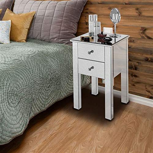 Modern Mirrored End Table with Drawer - Stylish Nightstand for Bedroom & Living Room - Versatile Storage Cabinet with Drawers - Perfect for Small Spaces, Guest Rooms & Apartment Decor