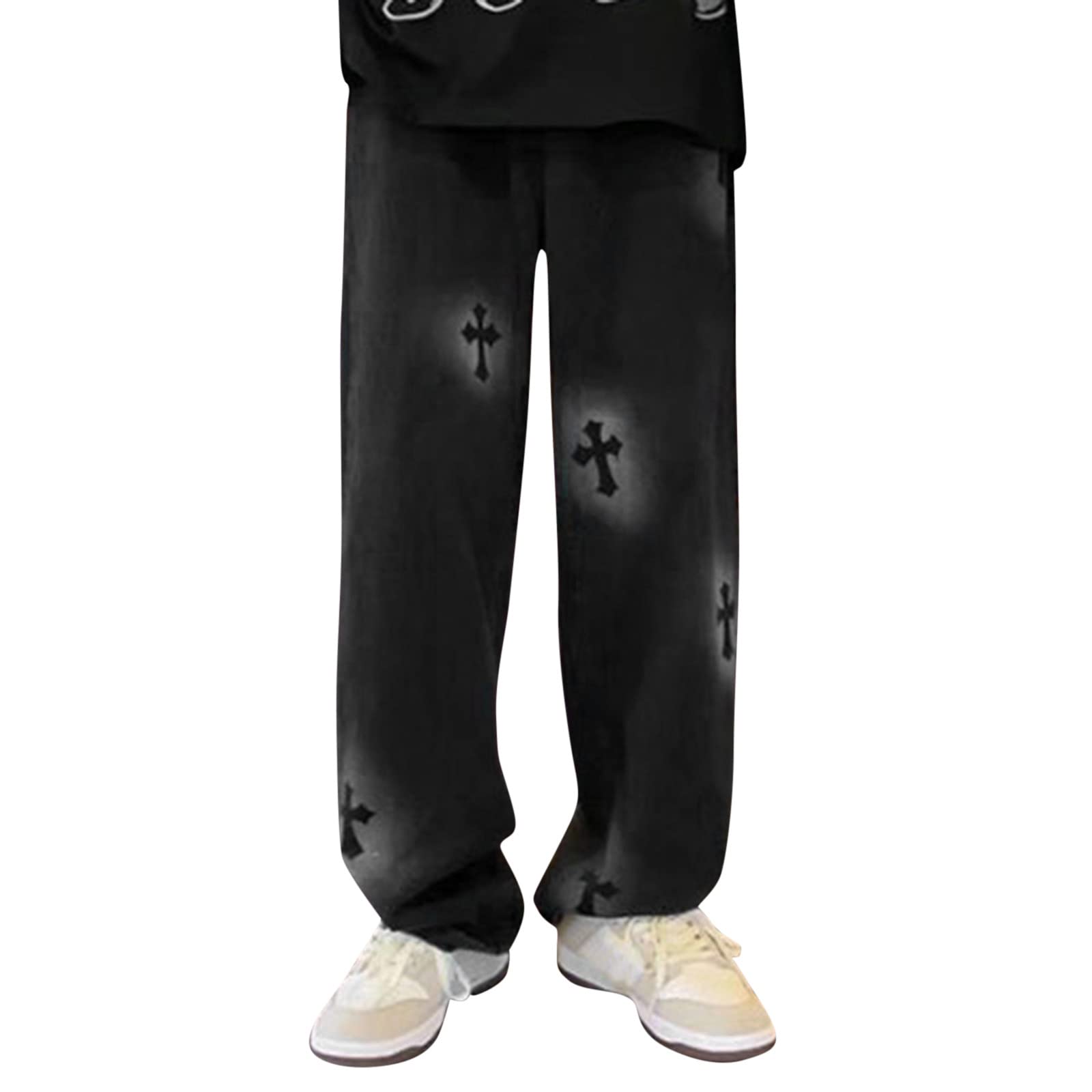 FORUU Men's Streetwear Jeans - 2022 Summer Fashion Stylish Printed Hip Hop Joggers, Plus Size Loose Fit Wide Leg Trousers for Casual Wear & Hip Hop Outfits - Perfect for Street Style, Concerts, and Everyday Comfort