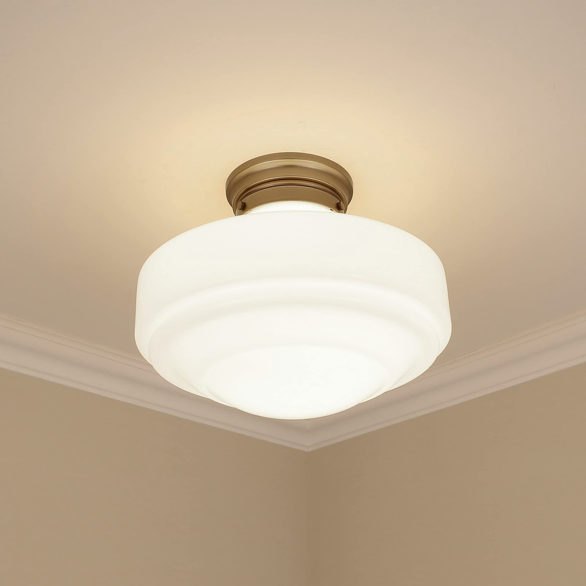Vintage Style Matte Black Semi-Flush Mount Ceiling Light with Milk Glass Shade - Perfect for Dining Room, Bedroom, or Hallway Lighting