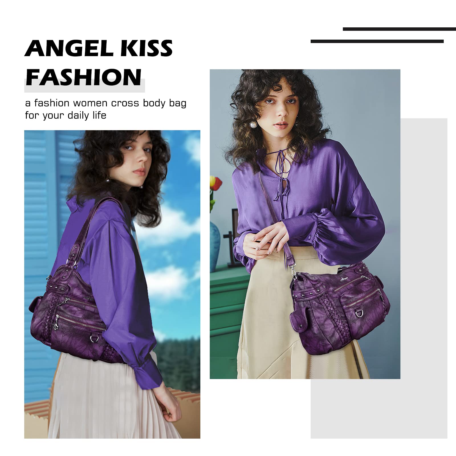 Angel Kiss Hobo Handbags for Women - Soft PU Leather Shoulder Bags & Ladies Purses - Perfect for Work, Travel and Everyday Use
