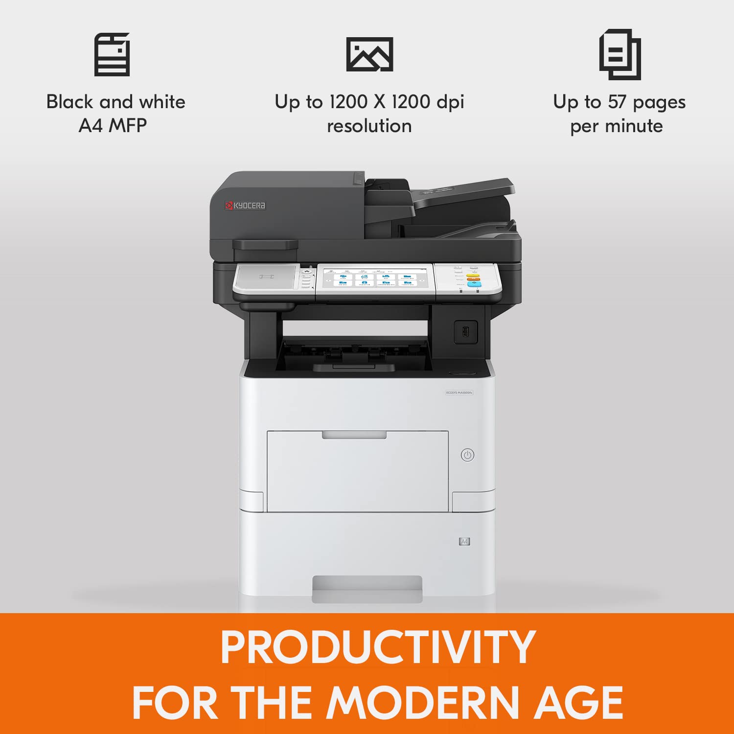KYOCERA ECOSYS MA5500ifx All-in-One Monochrome Laser Printer - Print, Copy, Scan, Fax - 57 ppm High Speed, 1200 dpi Fine Resolution, Gigabit Ethernet, HyPAS Capable, 7-inch Touchscreen, 512 MB Memory - Perfect for Office & Small Business Document Management