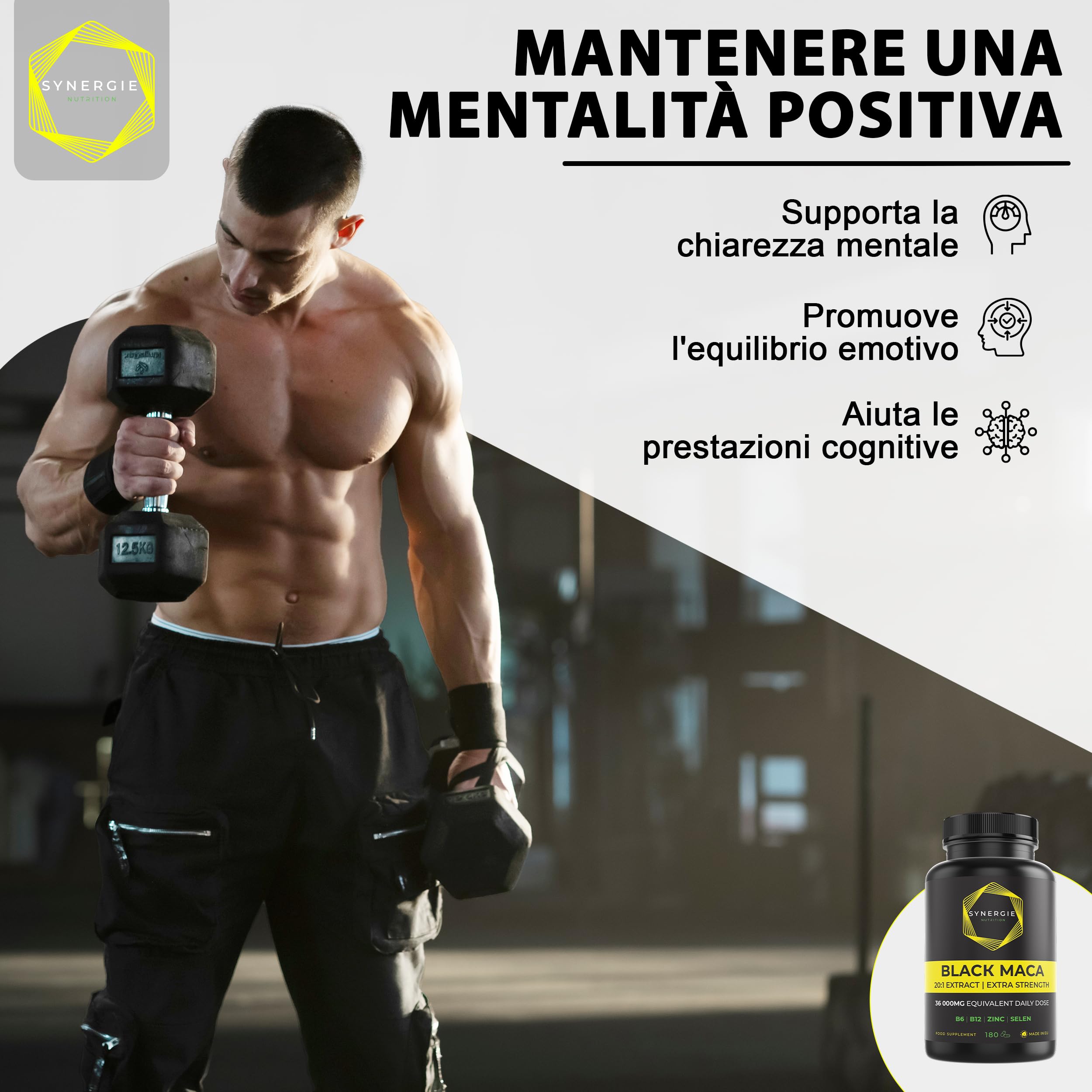 Black Maca Extra Forte 20:1 Extract - 32,000mg Lepidium Meyenii Root per Day with Vitamin B6, B12, Selenium & Zinc - 180 Capsules by Synergie Nutrition | Energy Boost, Hormone Balance & Vitality Support for Men & Women