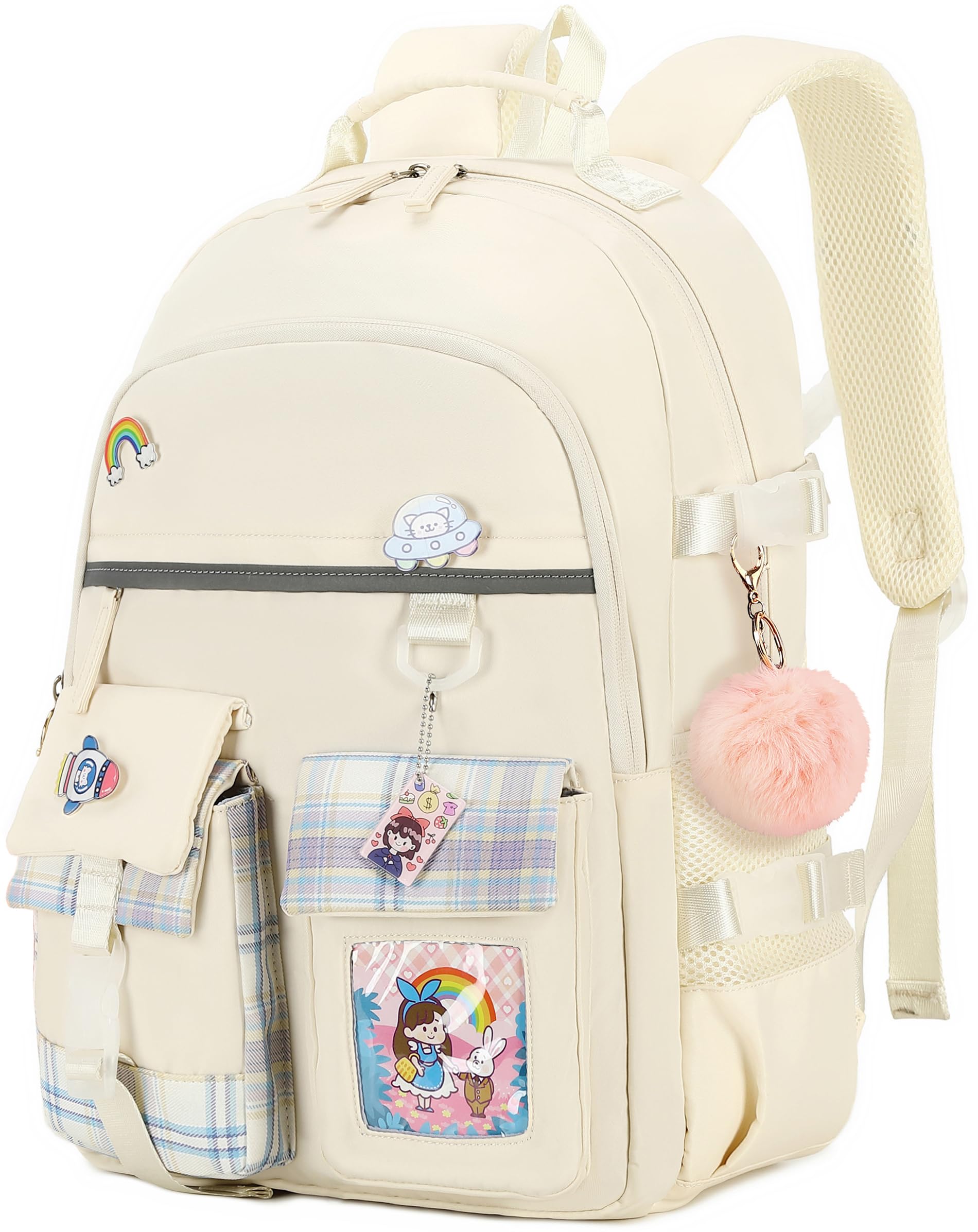 **Shadow Vision Cute Beige Kids Backpack for Girls - Lightweight School Bookbag for Teen Girls, Durable & Stylish - Perfect for School, Travel & Daily Use**