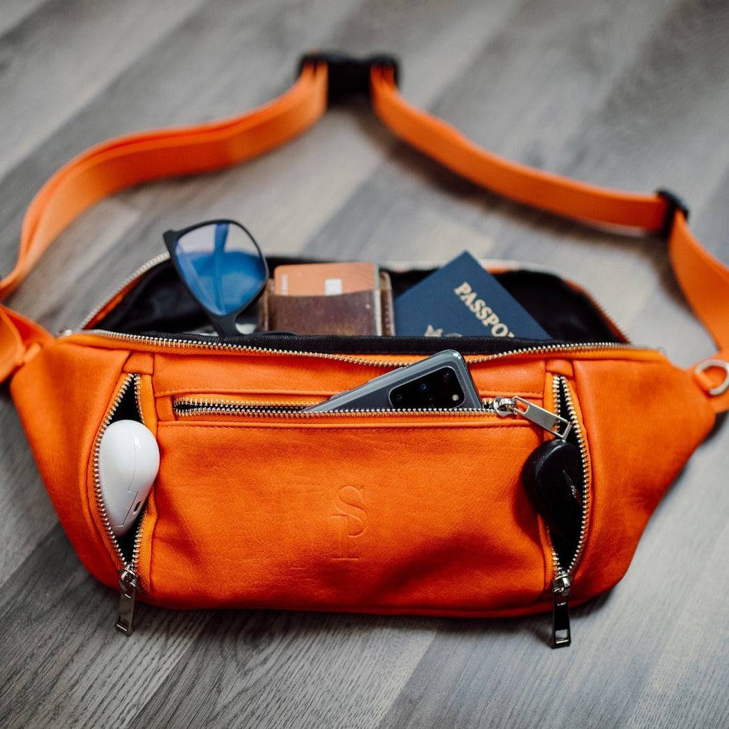 Orange Crossbody Sling Bag for Men & Women - Lightweight & Waterproof - Perfect for Travel, Hiking & Everyday Use