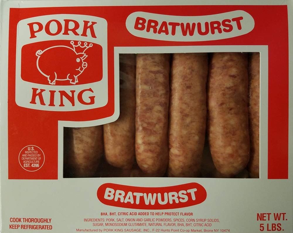 Premium Pork King Bratwurst - 5 Lb Fresh German Sausage for Grilling, BBQ & Family Gatherings - High-Quality Pork Sausage for Outdoor Cooking & Parties