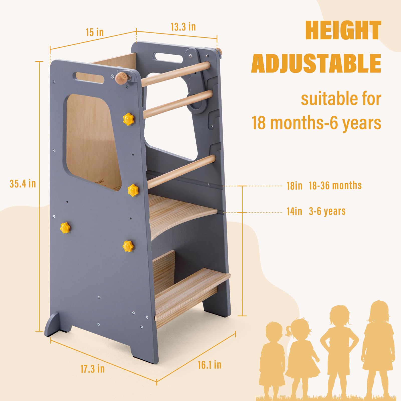 Adjustable Toddler Step Stool with Whiteboard & Anti-Slip Protection - Safe Kitchen Helper Tower for Kids - Perfect for Cooking, Bathing & Learning Activities