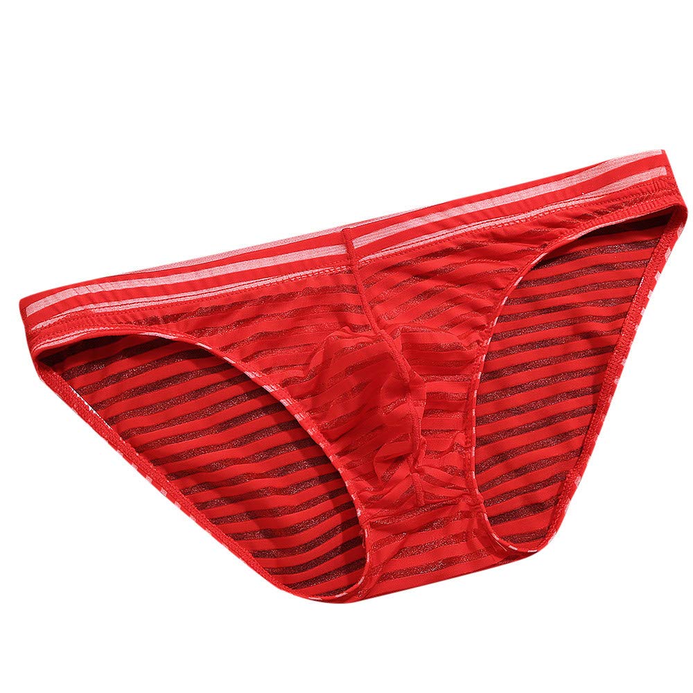 Premium Men's Silk Underwear - Seamless Ice Silk Boxer Briefs with Spandex, Striped Design (Red, Size L) - Ultra Soft & Breathable for All-Day Comfort, Workout & Lounge Wear