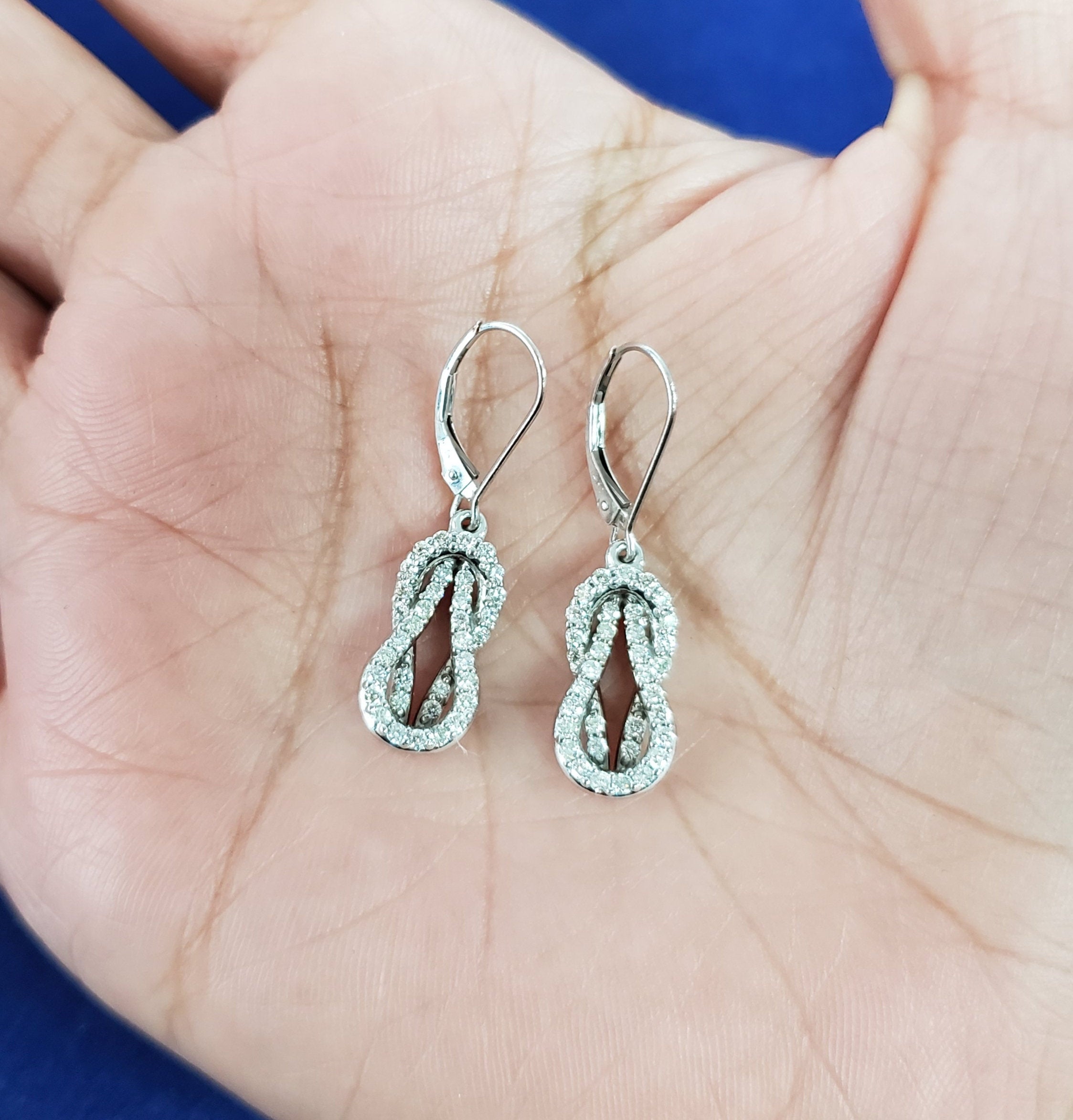 Love Knot Drop Dangling Diamond Earrings .75cttw - Elegant Sterling Silver Jewelry for Women, Perfect for Weddings, Anniversaries & Special Occasions