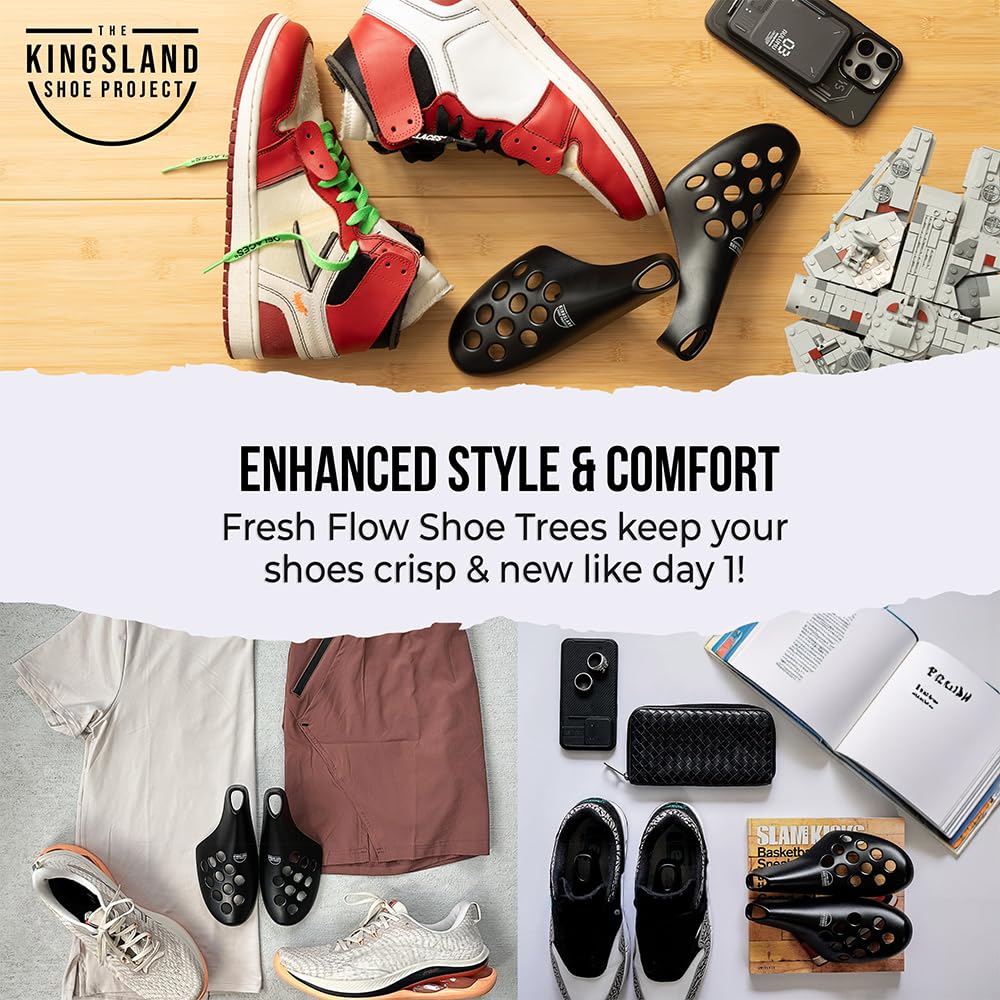 Premium Fresh Flow Shoe Trees for Sneakers & Dress Shoes - Men's Travel Shoe Care Accessories (Black) | Keep Shoes Fresh & Maintain Shape at Home, Office & Travel