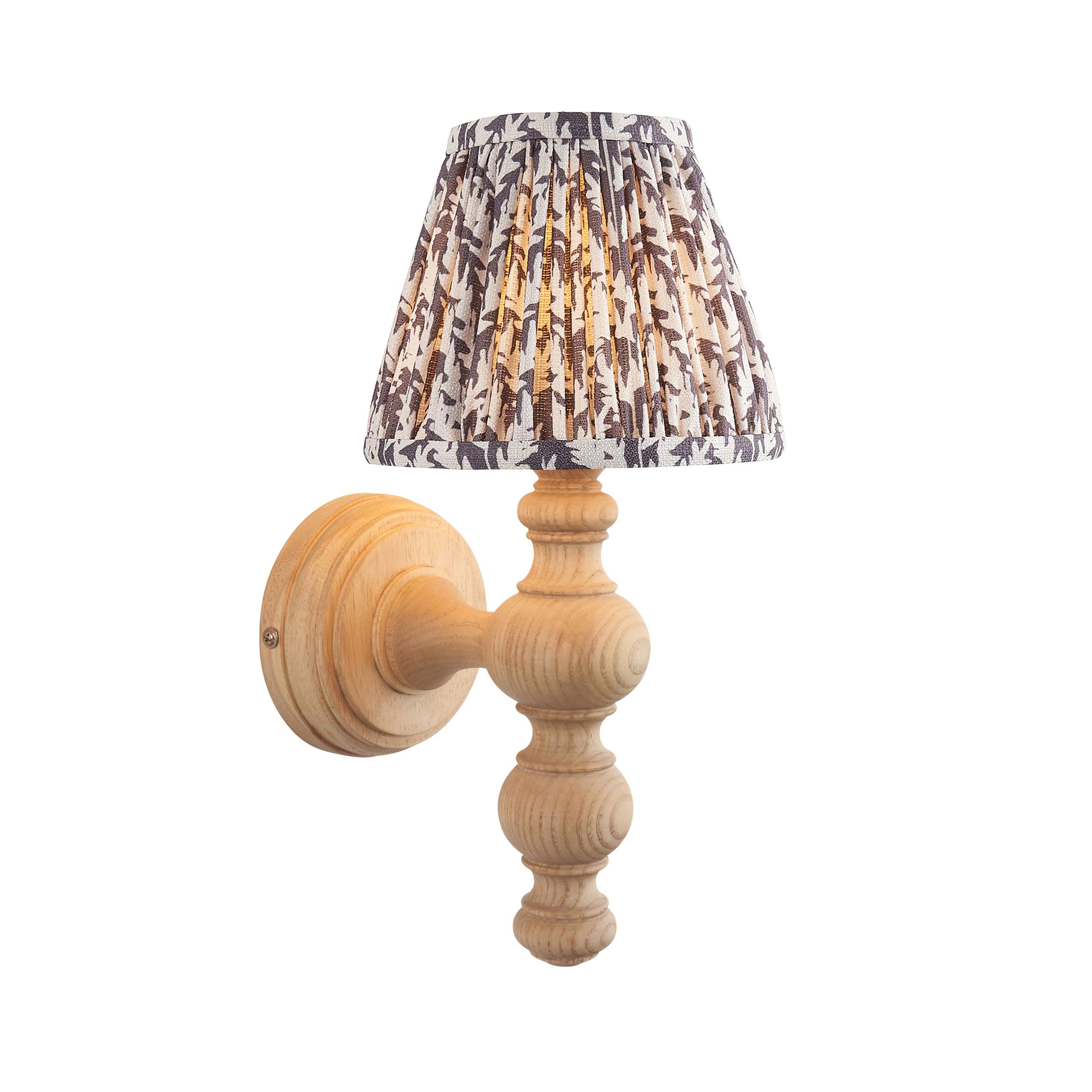 Bibury 16cm Wooden Wall Light with Leaf Design & Pearl Grey Shade - Perfect for Bedroom, Living Room, and Hallway Lighting Decor