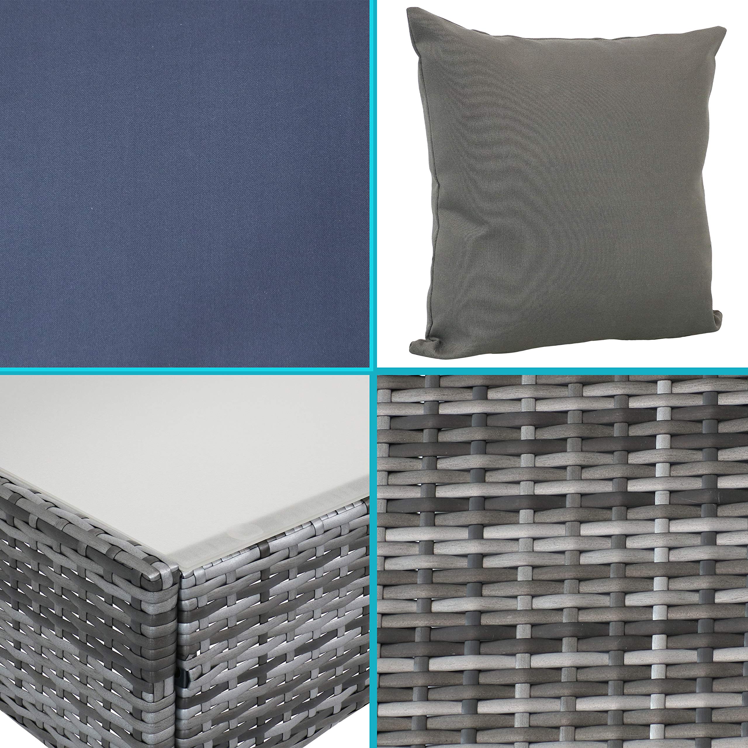 Outdoor Patio Furniture Set - 4-Piece Gray Wicker Conversation Set with 1 Loveseat, 2 Chairs & Coffee Table - Navy Blue Cushions - Perfect for Backyard, Garden, Poolside & Deck Relaxation