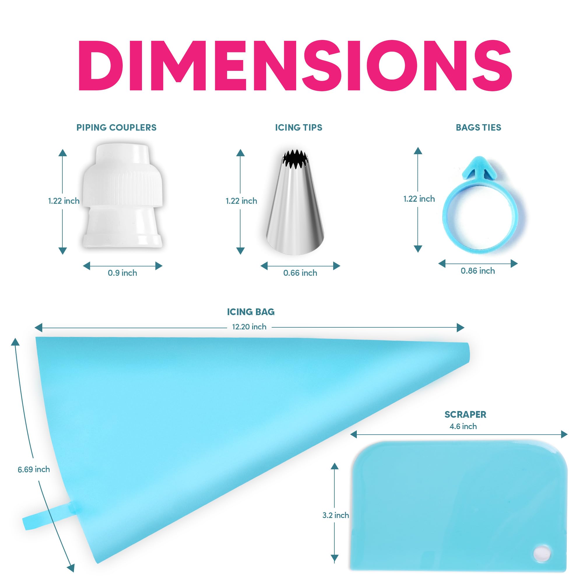 Premium Cake Decorating Kit - 2 Reusable Icing Bags, 12 Stainless Steel Piping Tips, 3 Scrapers, 2 Couplers & 6 Ties for Baking, Cupcake & Cookie Decorating - Professional Pastry Tools for Home Bakers & Cake Artists