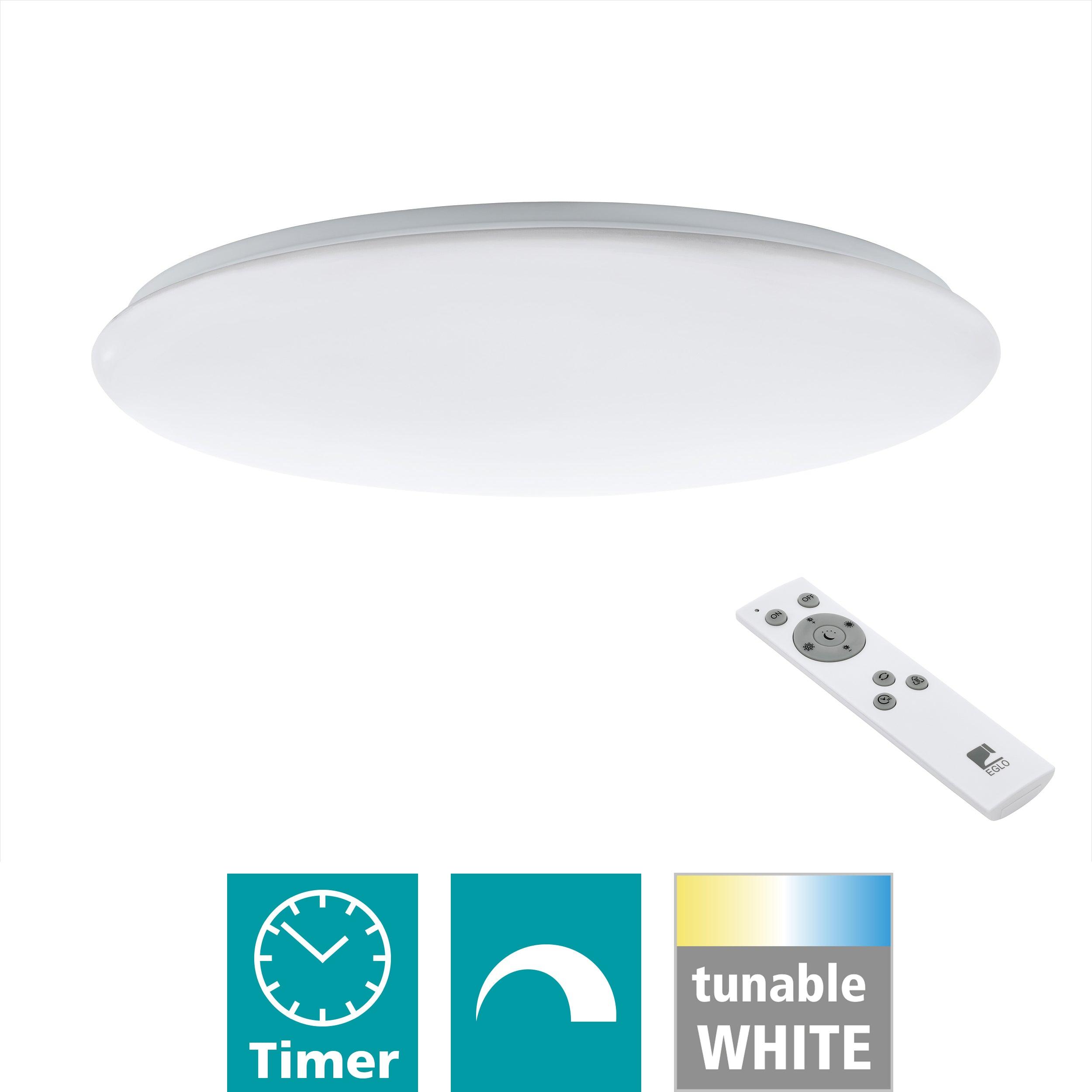 Eglo Giron 76cm White LED Flush Mount Ceiling Light with Remote Control - Perfect for Bedroom, Living Room, and Hallway Lighting
