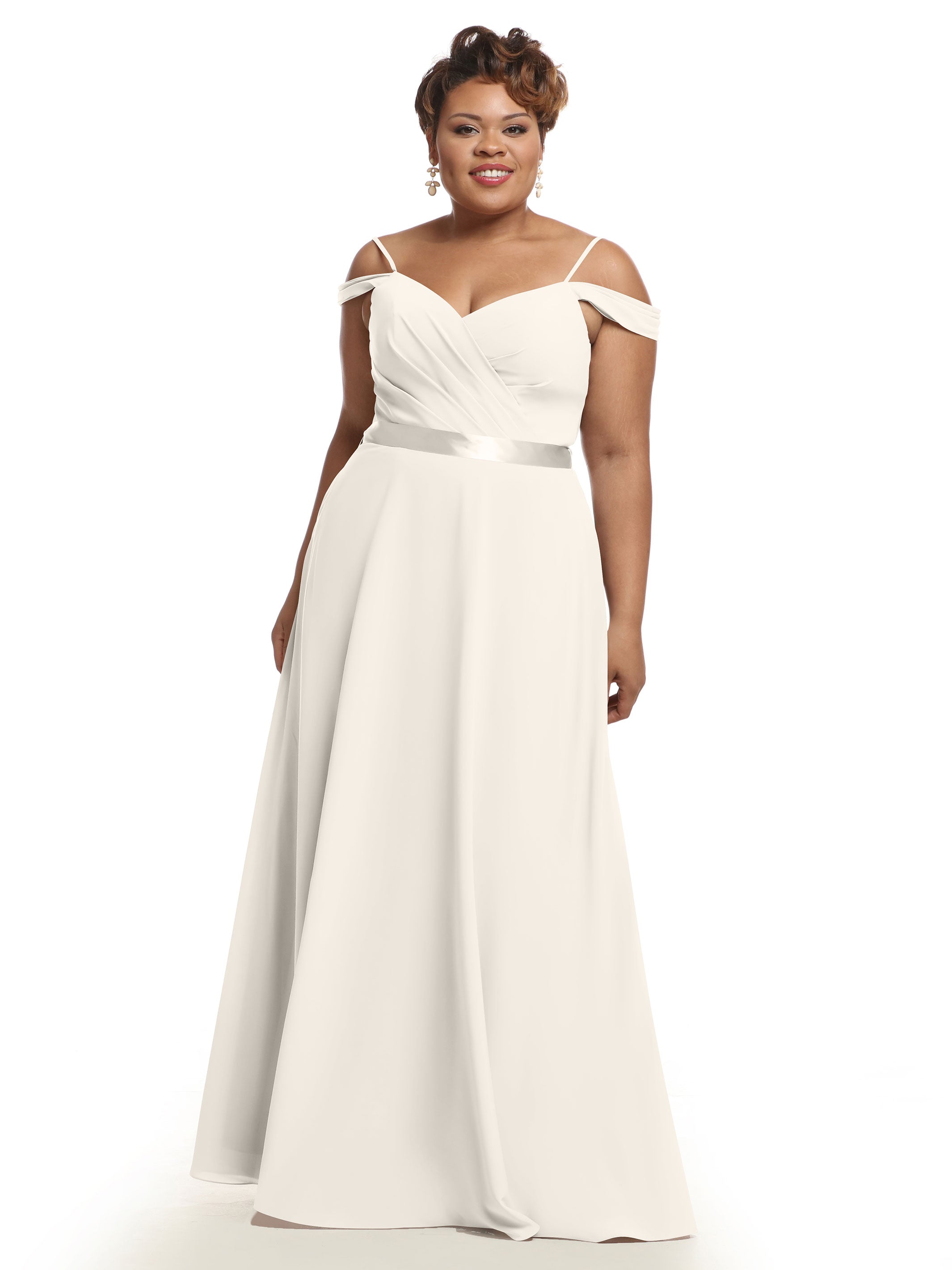 Elegant 80106 Off-The-Shoulder Stretch Chiffon A-Line Bridesmaid Dress with Sash - Perfect for Weddings, Formal Events & Special Occasions