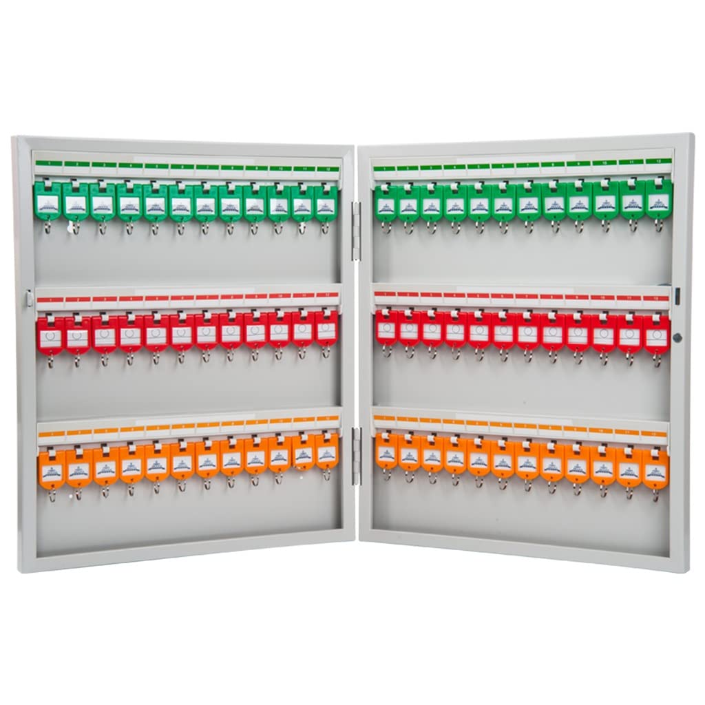 **72-Key Steel Key Cabinet with Combination Lock - Wall Mount Adjustable Key Storage Box with Key Tags (Silver, 37.7x45x7.5cm) - Perfect for Home, Office, Hotel & Apartment Key Management**