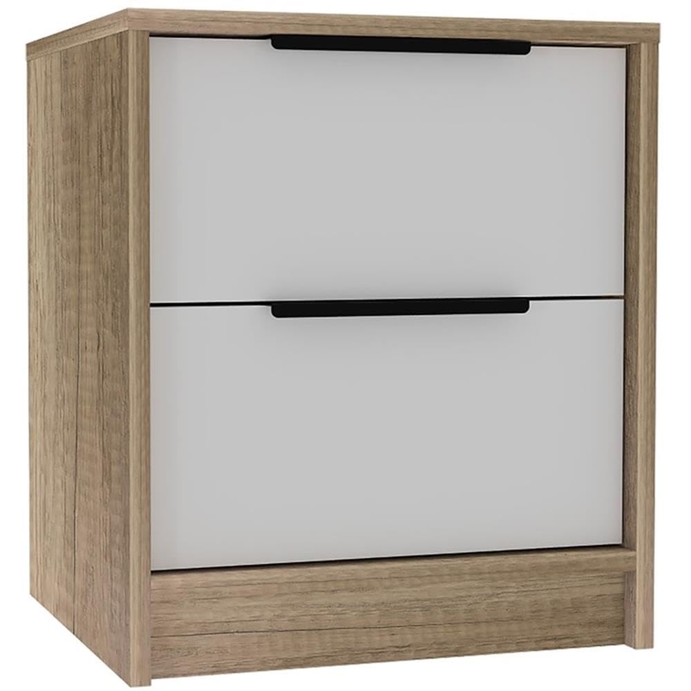 Tuhome Kaia Nightstand with Two Drawers & Metal Handles - Black/Pine Finish for Bedroom Furniture & Home Decor