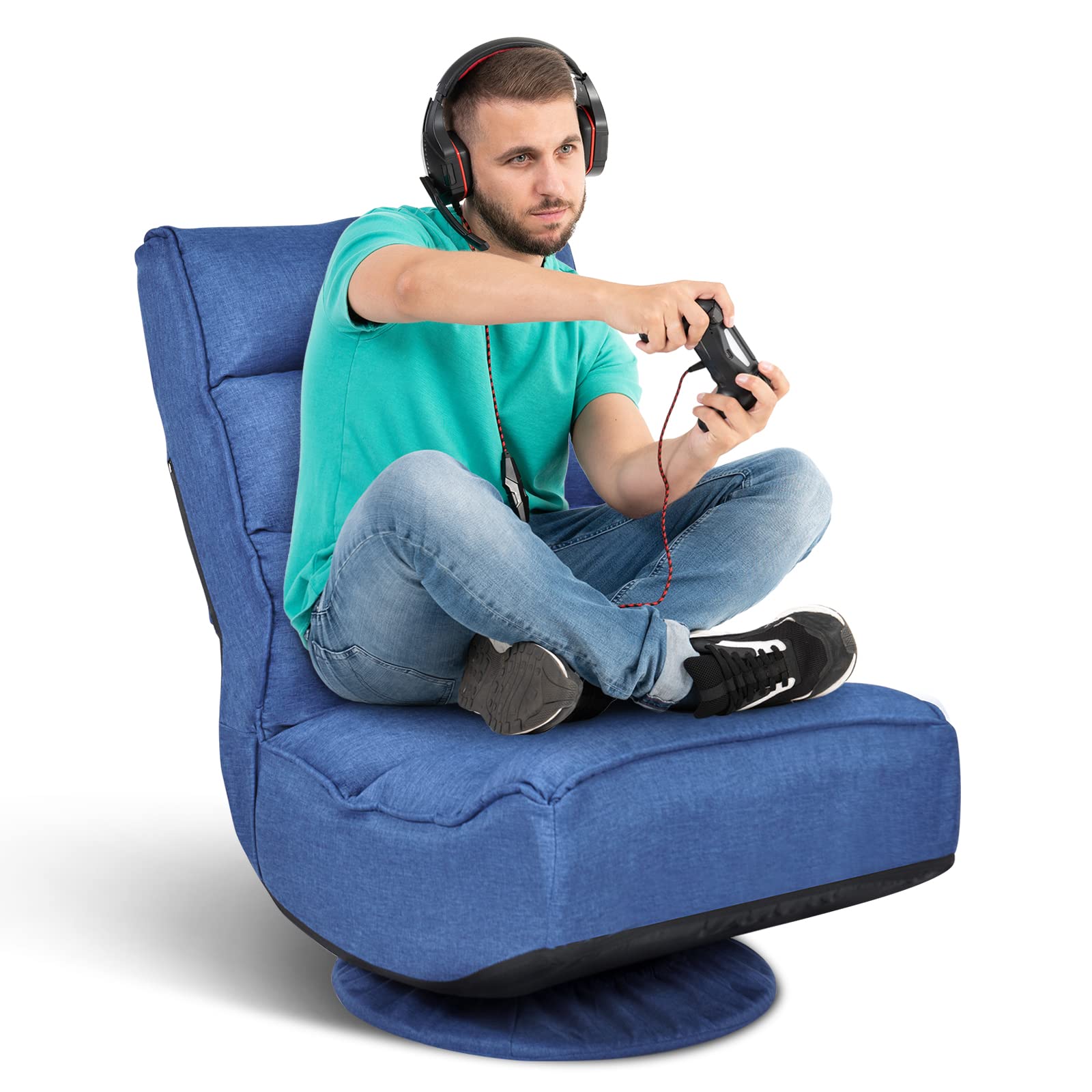 ErgoMaster Reclining Folding Floor Gaming Chair - 360° Swivel & 5 Adjustable Positions with Tufted Cushions for Home Office, Living Room, Bedroom - Perfect for Gaming, Working, Reading & Relaxing (Blue)