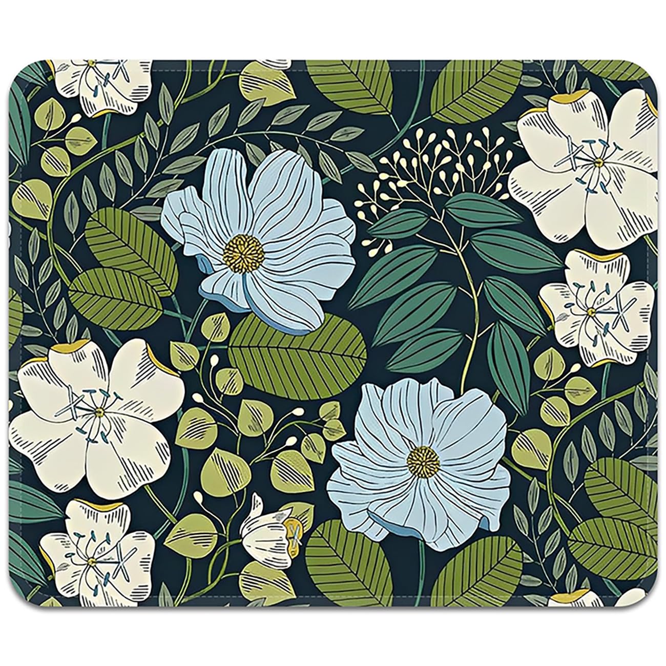 Premium Non-Slip Square Mouse Pad with Stitched Edge - Washable Cloth Surface & Rubber Base - 9.25x7.75x0.12 inches (Flower Pattern) - Perfect for Office, Gaming, and Laptop Use