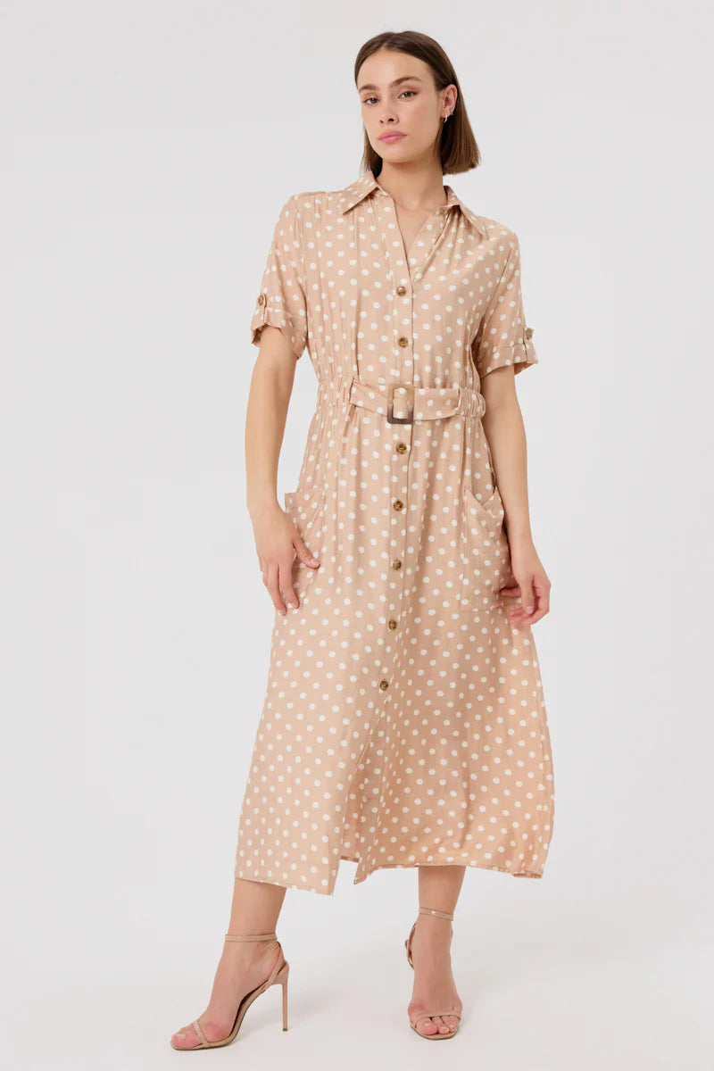 Elara Midi Dress for Women - Flowy A-Line Summer Dress in Beige | Perfect for Beach Vacations, Date Nights & Casual Outings