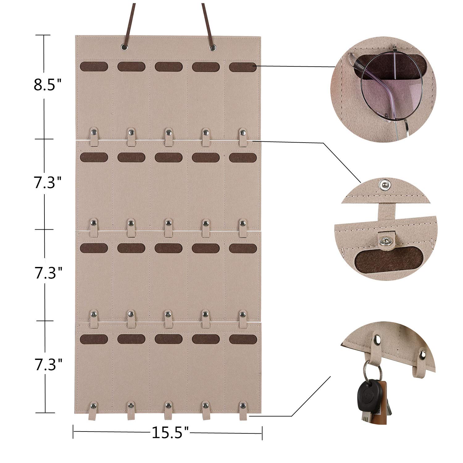Premium Sunglasses Organizer & Eyeglass Holder - Wall Mounted Hanging Storage with Detachable Felt Pockets | Perfect for Closet, Bathroom, Entryway & Travel Accessory Organization