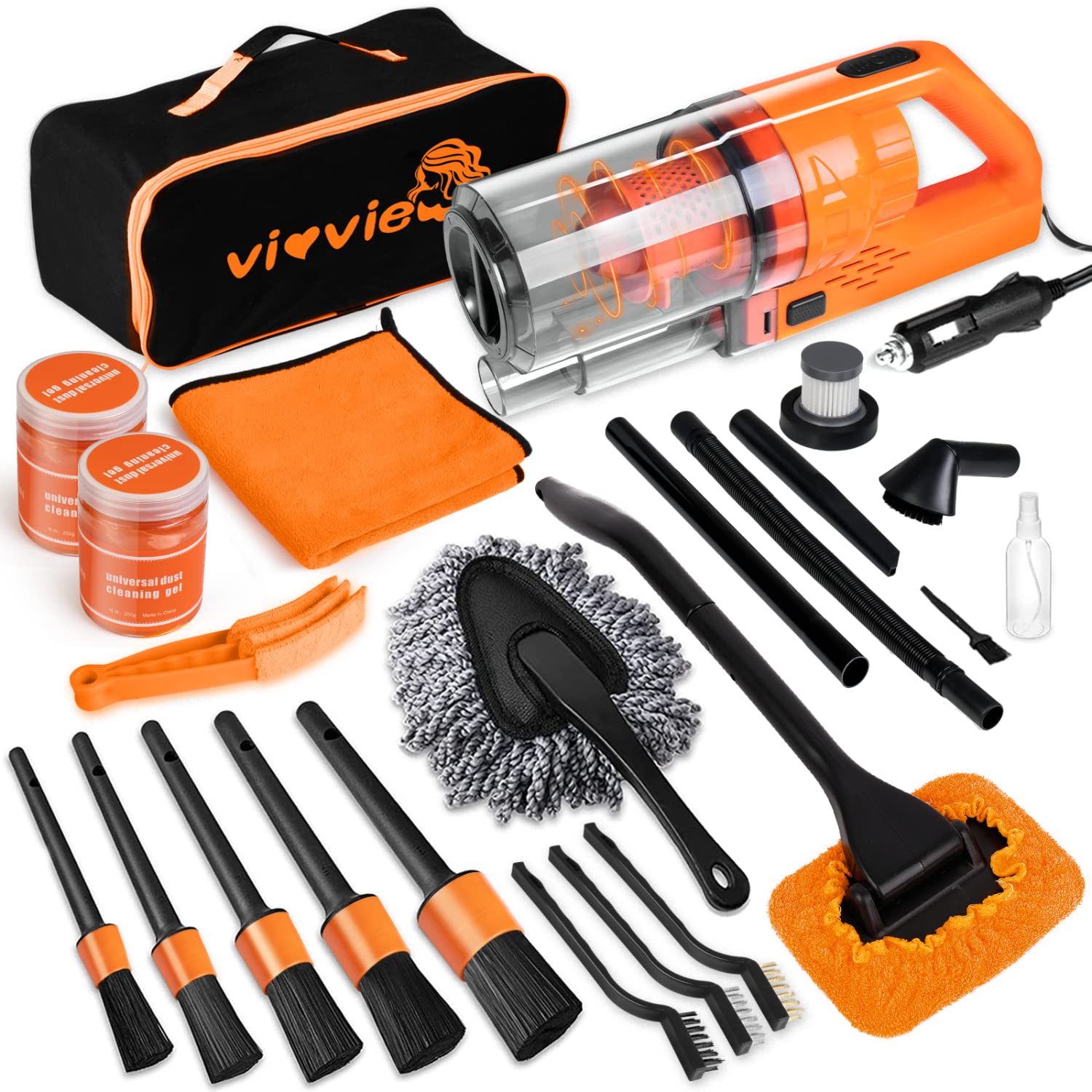 17Pcs Car Detailing Kit with High Power Portable Vacuum - Interior Cleaner, Detailing Brushes, Windshield Cleaner - Perfect for Car Wash, Detailing & Maintenance for Men, Women & Teens
