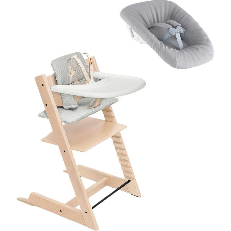 Stokke Tripp Trapp Adjustable High Chair with Baby Cushion & Newborn Set - Includes Removable Tray for Easy Feeding - Perfect for Infants to Toddlers at Home or Restaurant