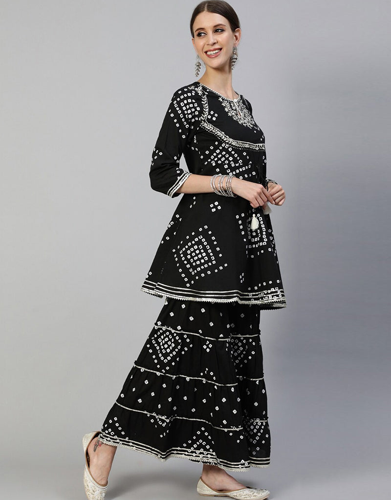 Stylish Black Cotton Blend Sharara Suit for Women | Elegant Pakistani/Indian Ethnic Outfit | Perfect for Weddings, Parties & Festive Occasions