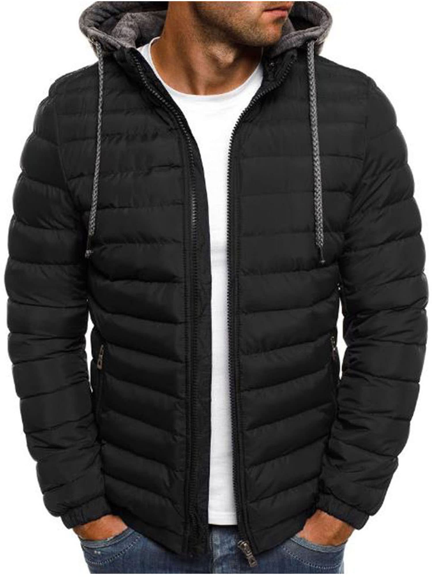 Men's Quilted Puffer Jacket with Hood - Winter Warm Coat for Outdoor