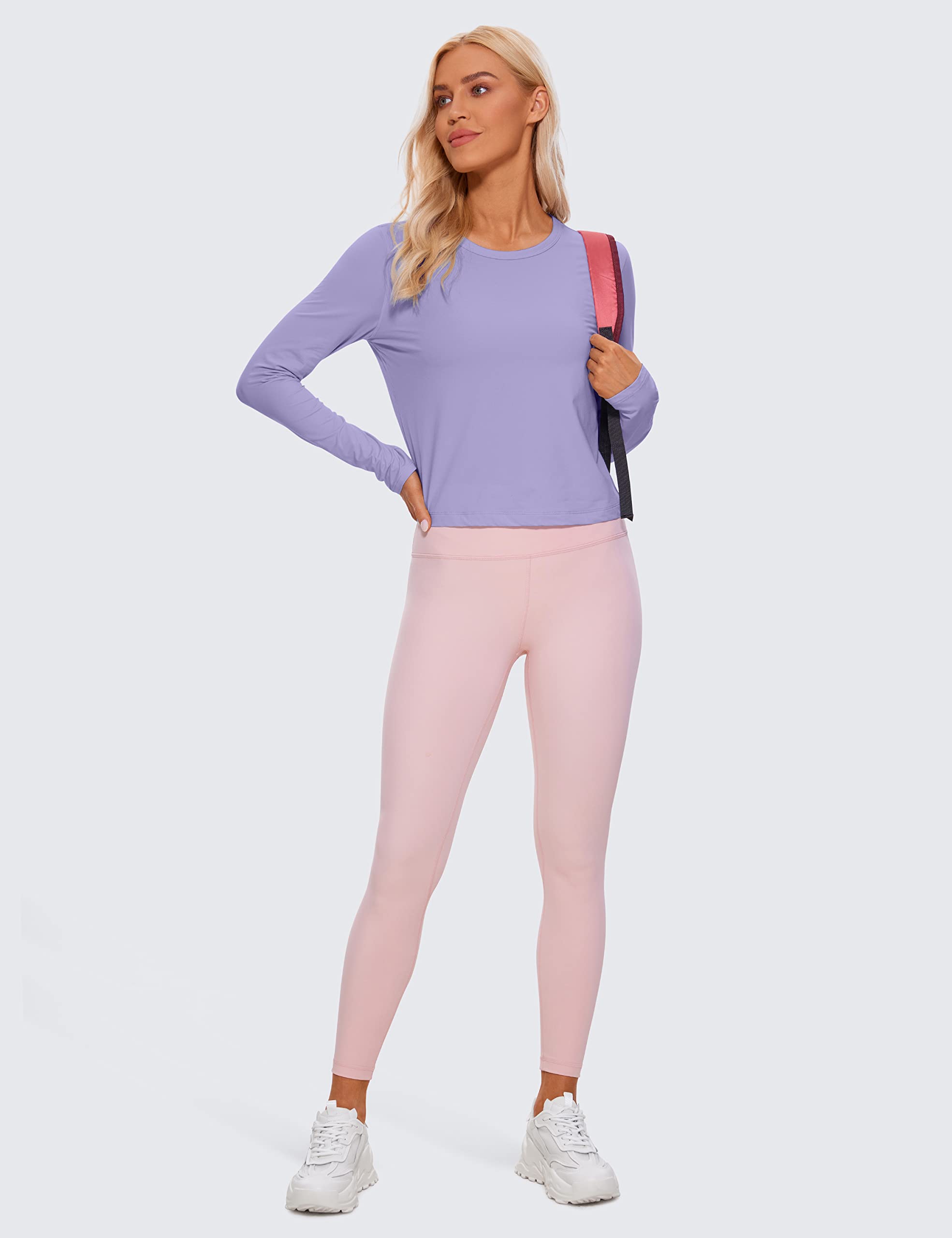 CRZ YOGA Women's Pima Cotton Long Sleeve Workout Shirt - Loose Cropped Athletic Sports Top for Yoga, Gym & Running | Breathable & Comfortable Activewear