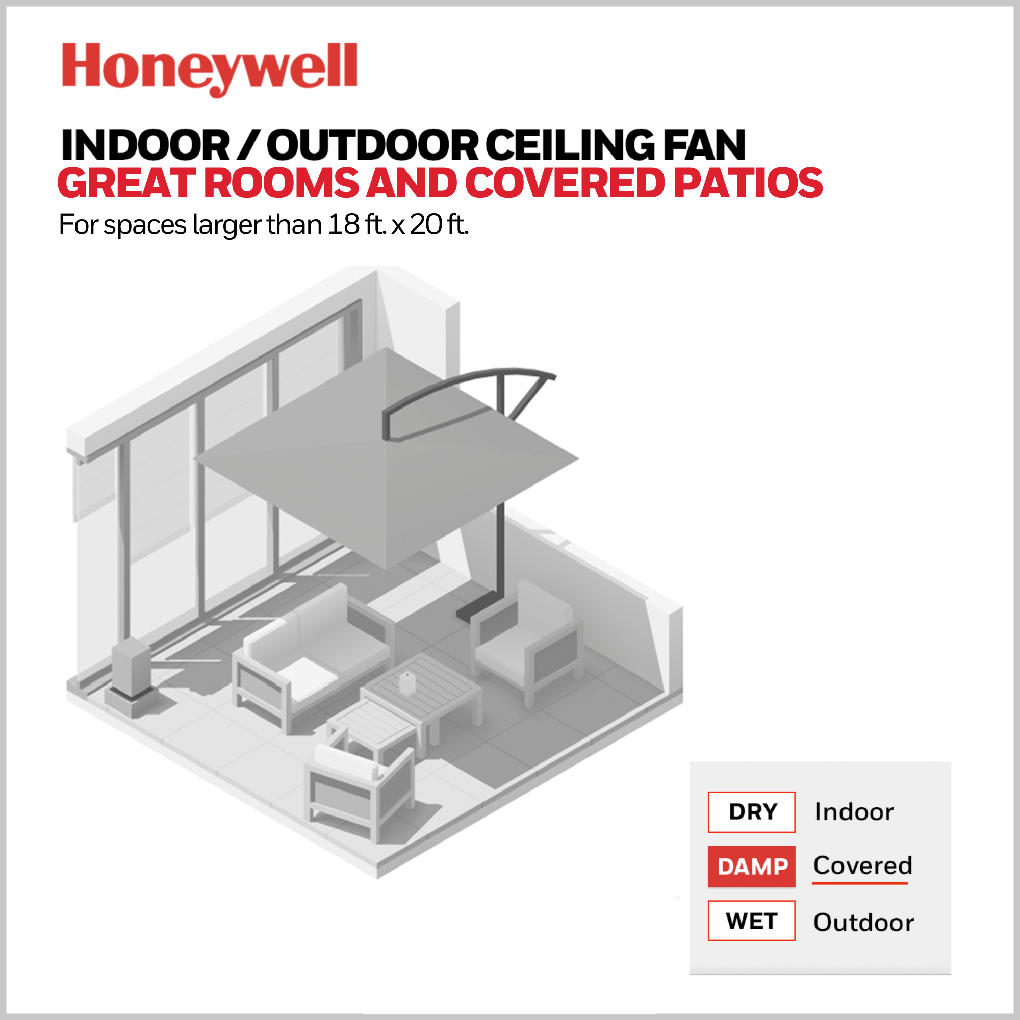 Honeywell 62 Inch Matte Black LED Ceiling Fan with Remote Control - Color Changing Light, Energy Efficient, Quiet DC Motor - Perfect for Bedroom, Living Room, and Outdoor Patio