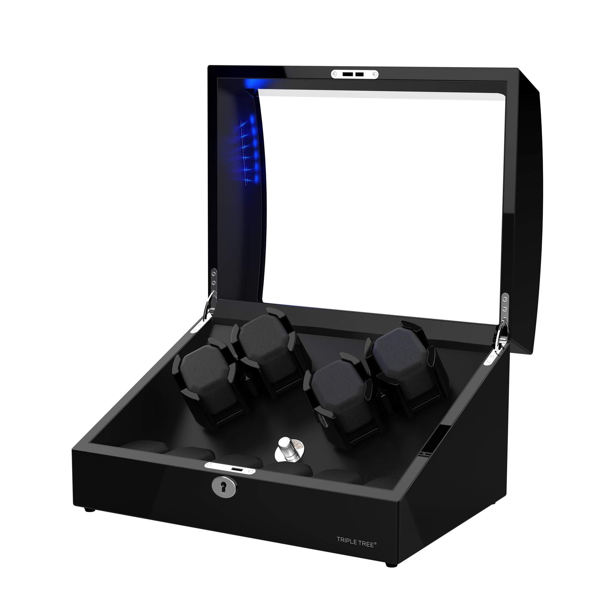 Premium TRIPLE TREE Automatic Watch Winder for 4 Watches - 6 Extra Storage Slots, Elegant Wooden Piano Finish, Ultra-Quiet Motor, Adjustable Watch Pillows | Perfect for Watch Collectors & Luxury Timepiece Display at Home/Office