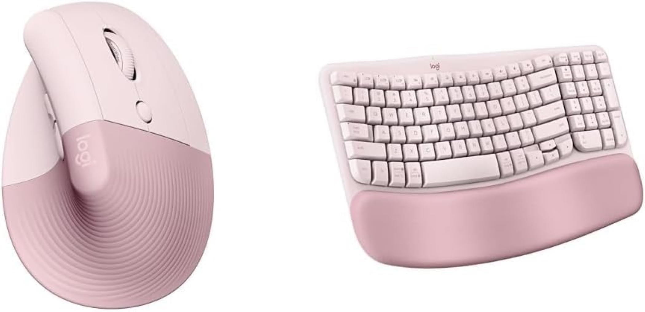 Logitech Wave Keys & Lift Vertical Ergonomic Wireless Keyboard and Mouse Bundle - Comfortable Palm Rest, Bluetooth, Multi-OS Compatible for Windows/Mac (Rose) - Perfect for Office, Home & Gaming Setup