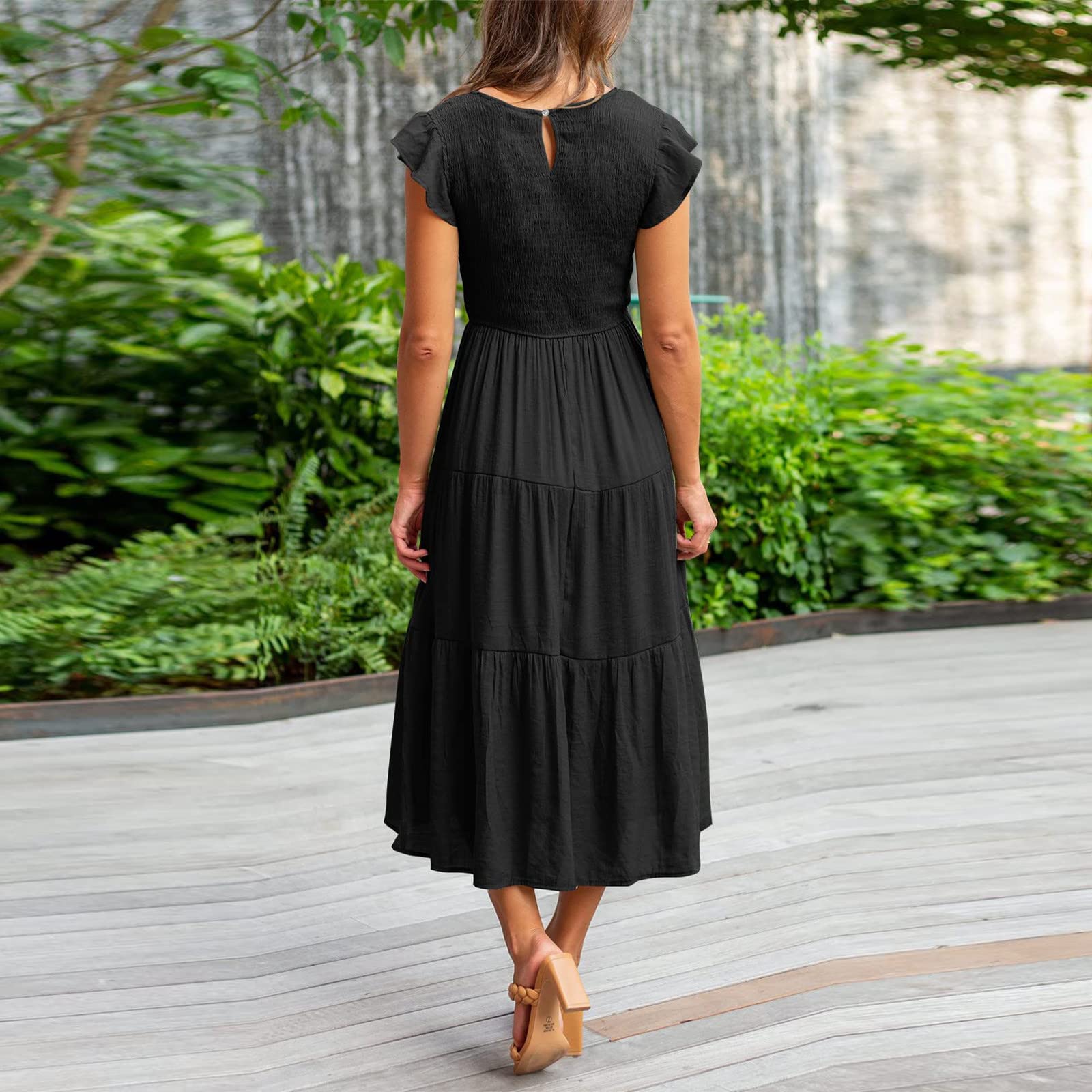 Boho Butterfly Sleeve A-Line Midi Dress for Women - Casual Summer Flowy Long Dress with Loose Sleeves | Perfect for Beach Vacations, Music Festivals & Boho-Chic Outfits